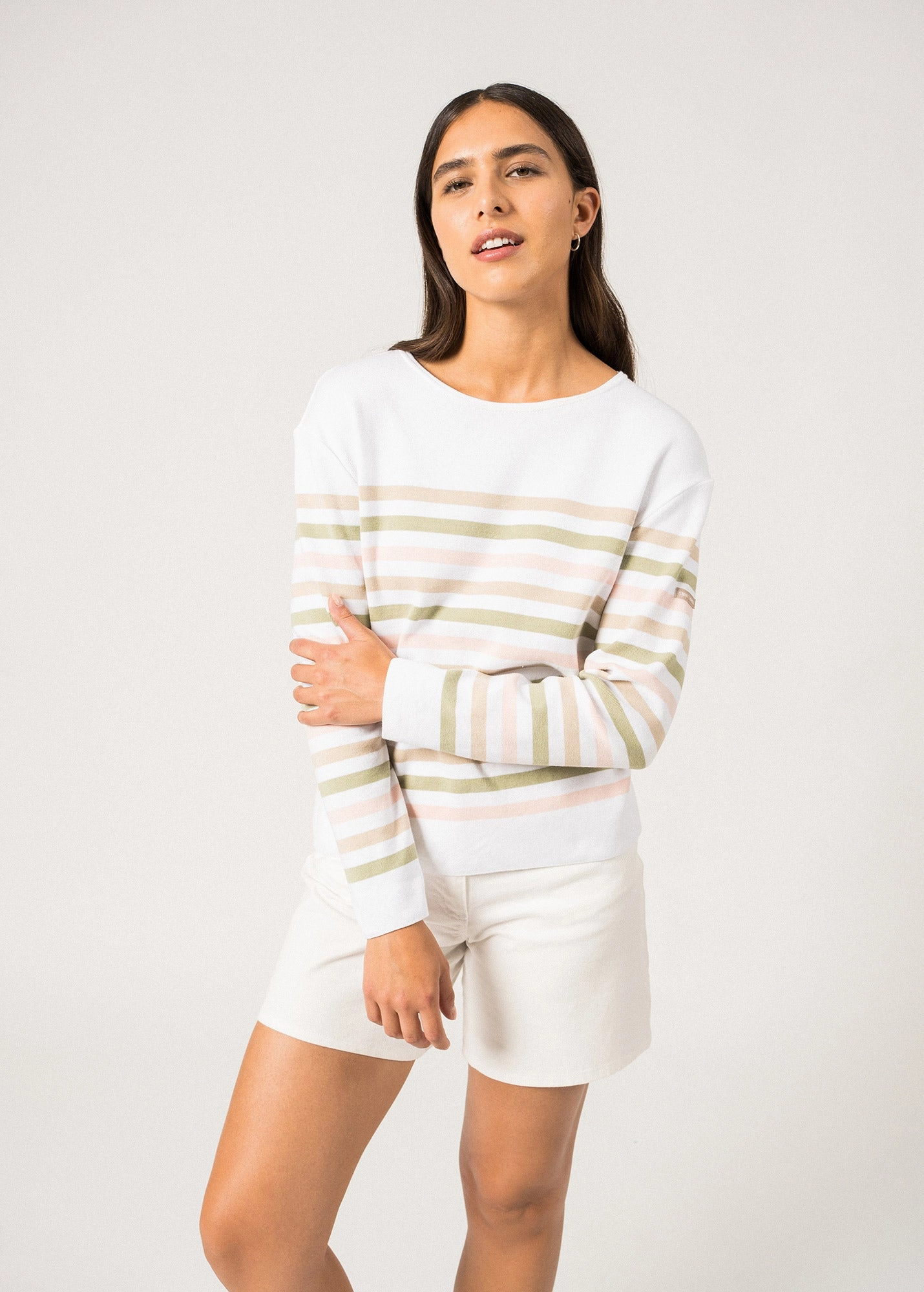 ECRINS COTTON - Tricolor Striped Sweater in Coton for Women  (PROMENADE)