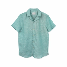 Erinite Teal Pure Linen Camp Shirt