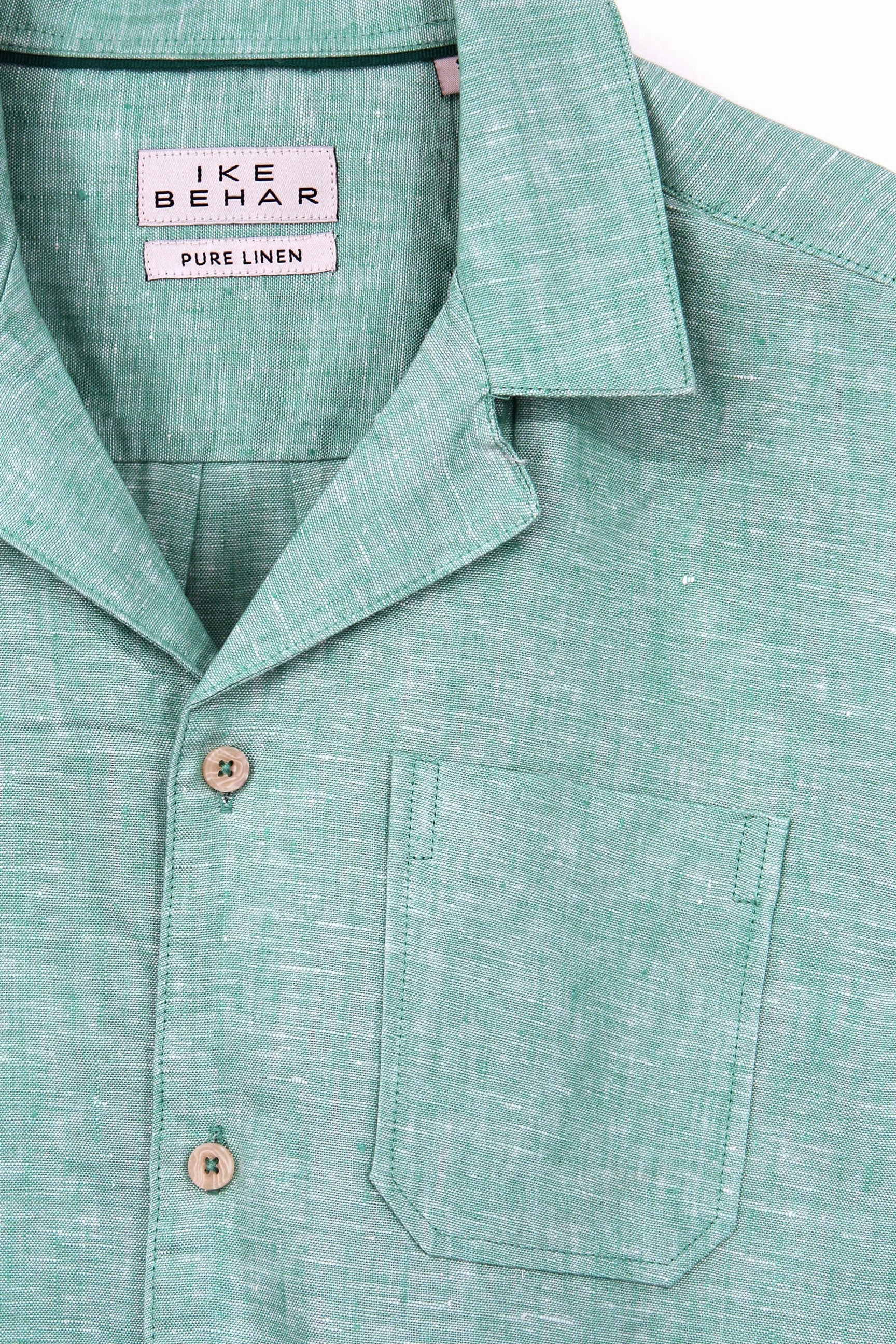 Erinite Teal Pure Linen Camp Shirt