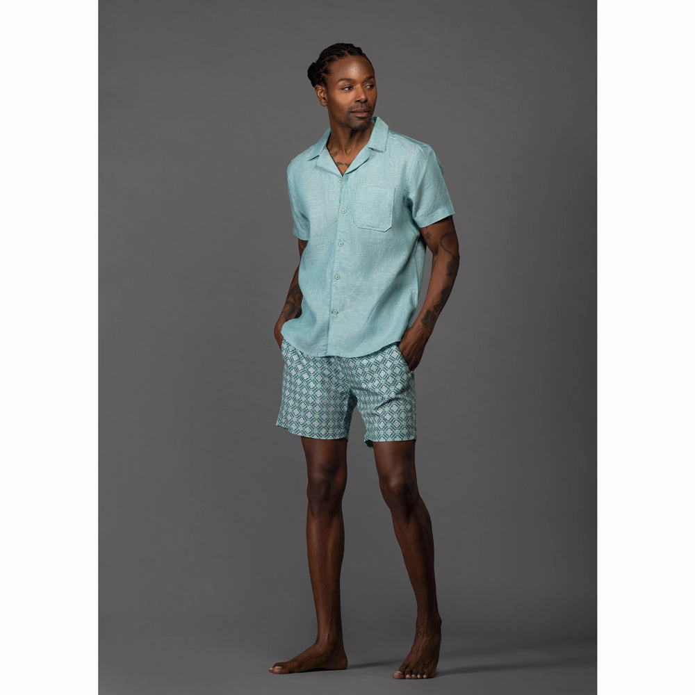 Erinite Teal Pure Linen Camp Shirt