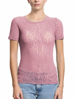 Flora Lace Short Sleeve Top Mauve Orchid Pink