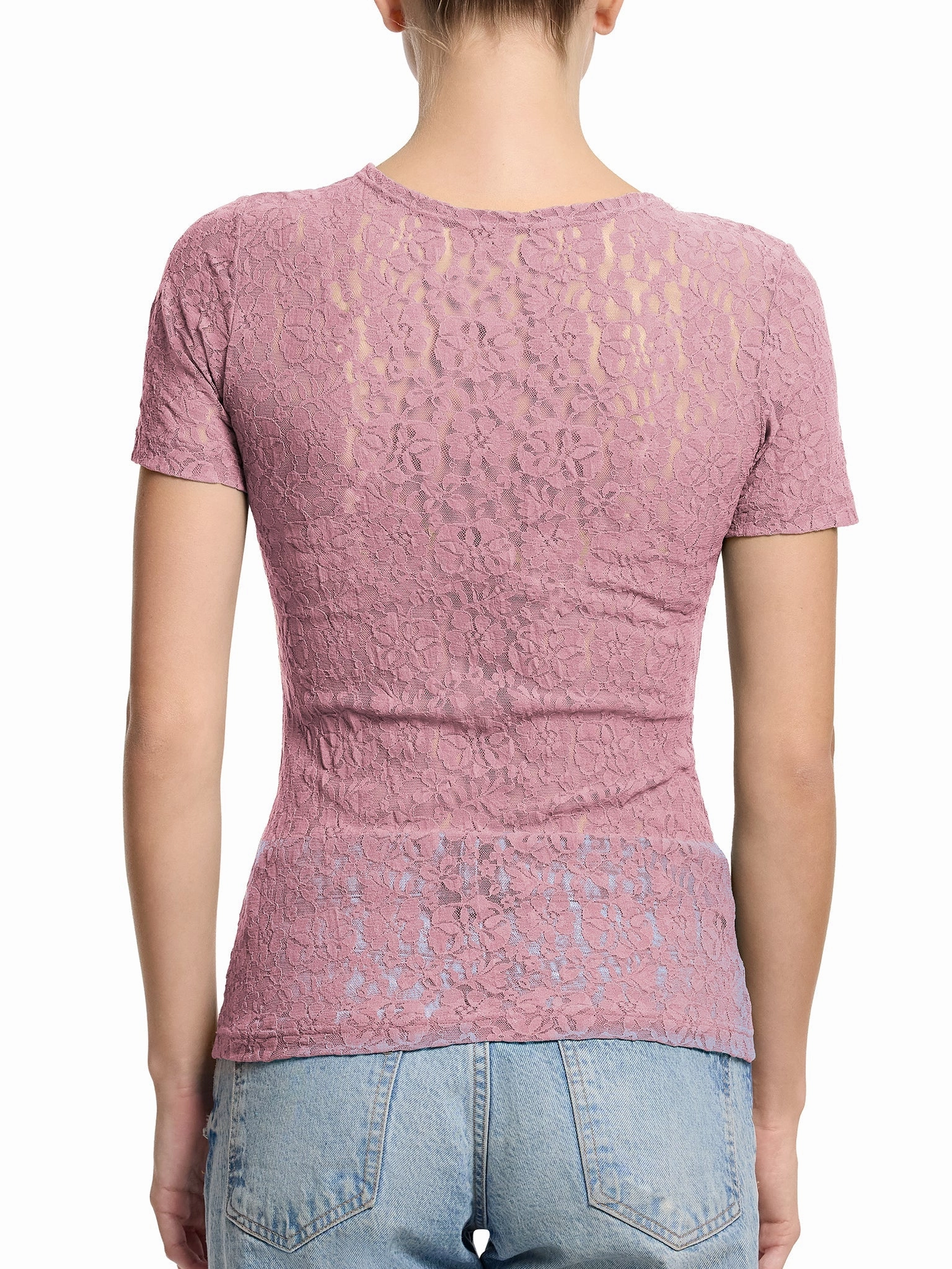 Flora Lace Short Sleeve Top Mauve Orchid Pink