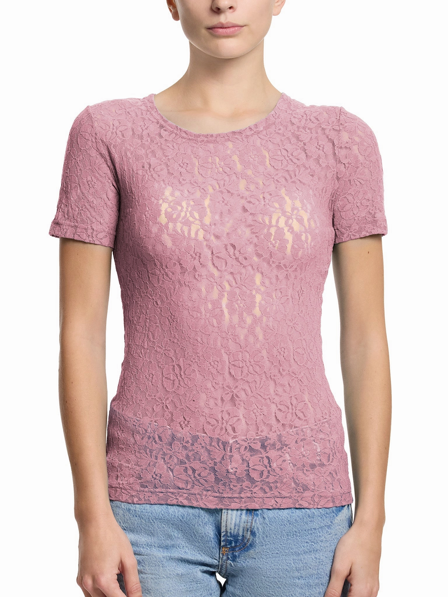 Flora Lace Short Sleeve Top Mauve Orchid Pink