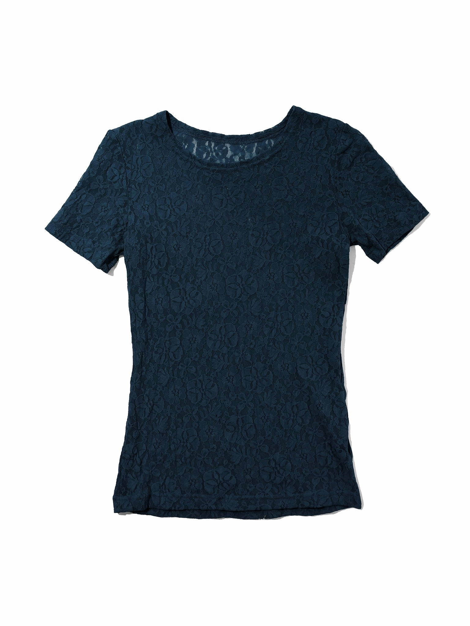 Flora Lace Short Sleeve Top Night Owl Blue