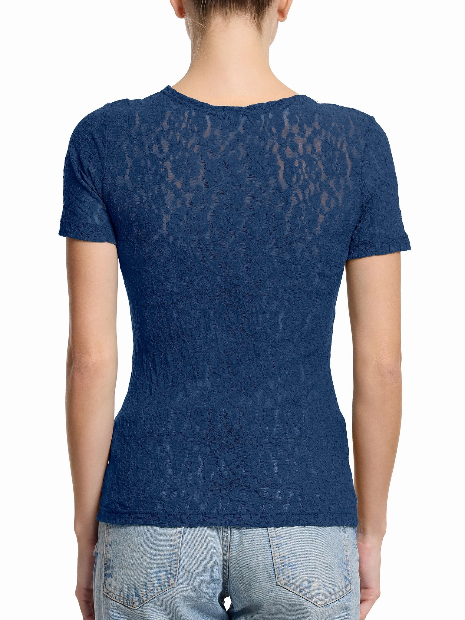 Flora Lace Short Sleeve Top Night Owl Blue