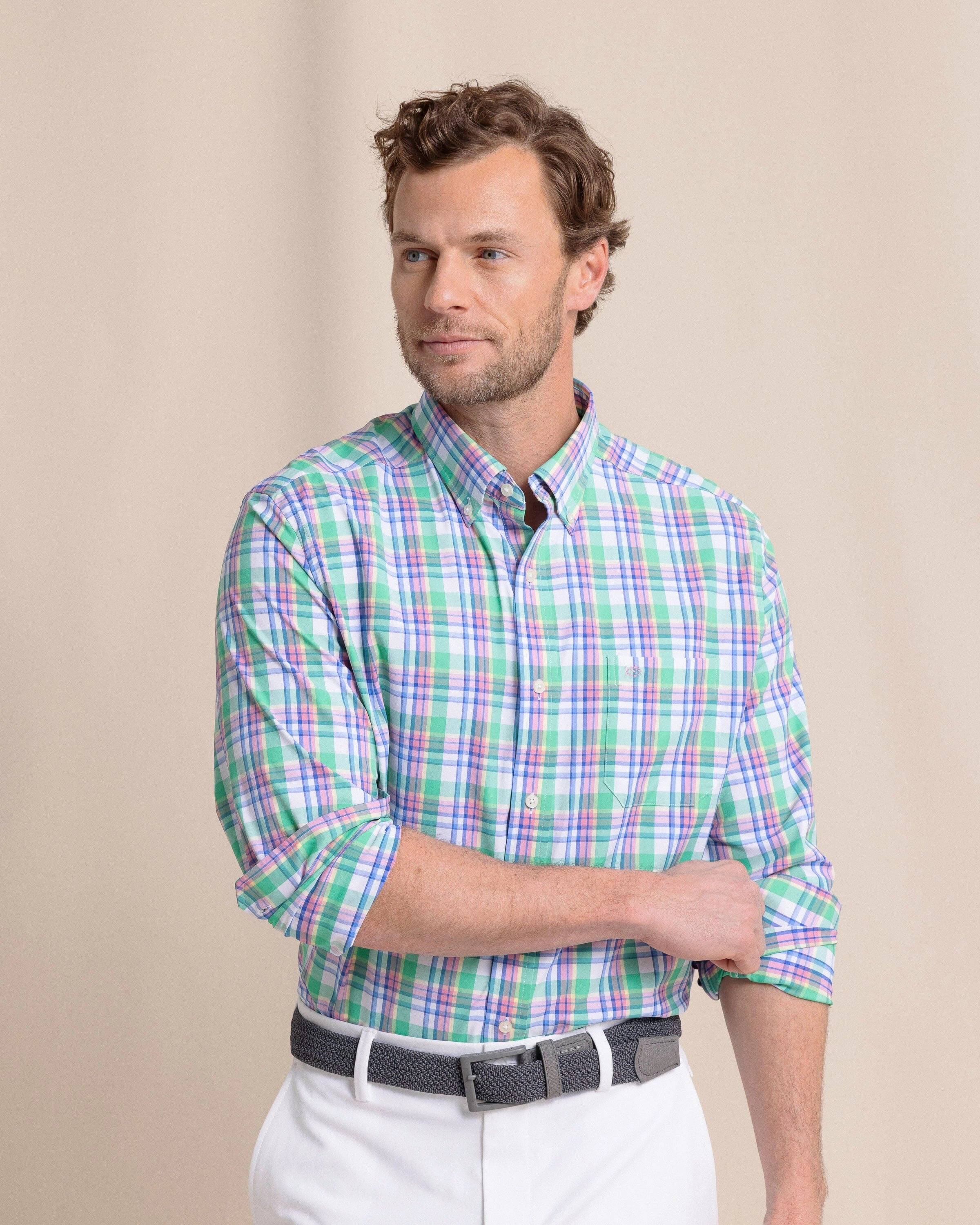 Gaspee Plaid Intercoastal Long Sleeve Sport Shirt