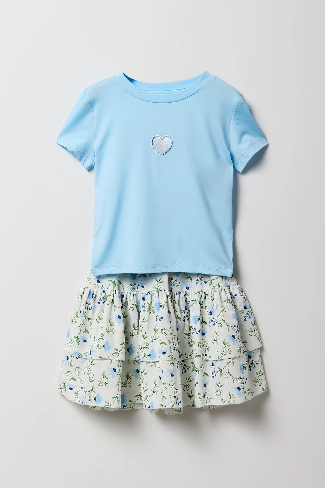 Girls Embroidered T-Shirt & Tiered Skirt 2 Piece Set