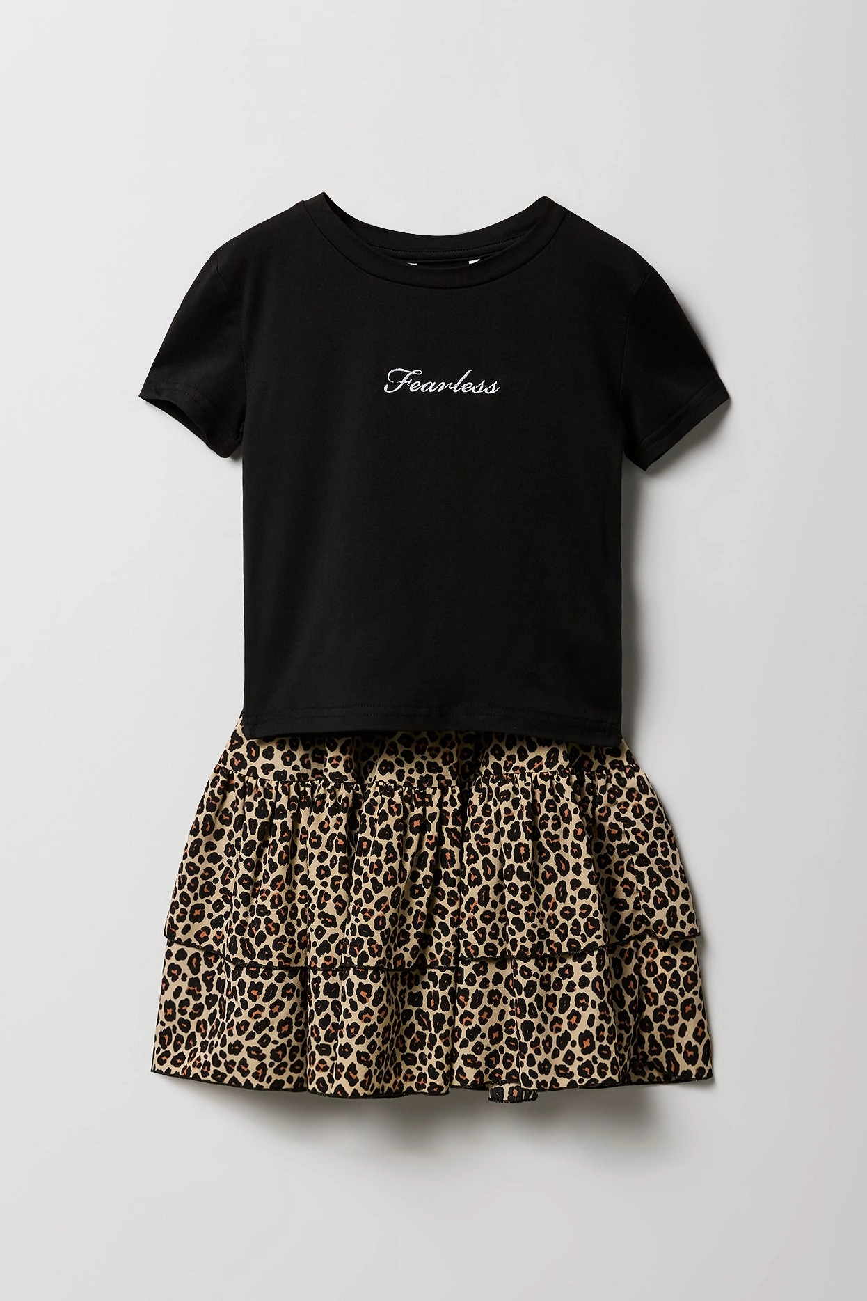 Girls Embroidered T-Shirt & Tiered Skirt 2 Piece Set
