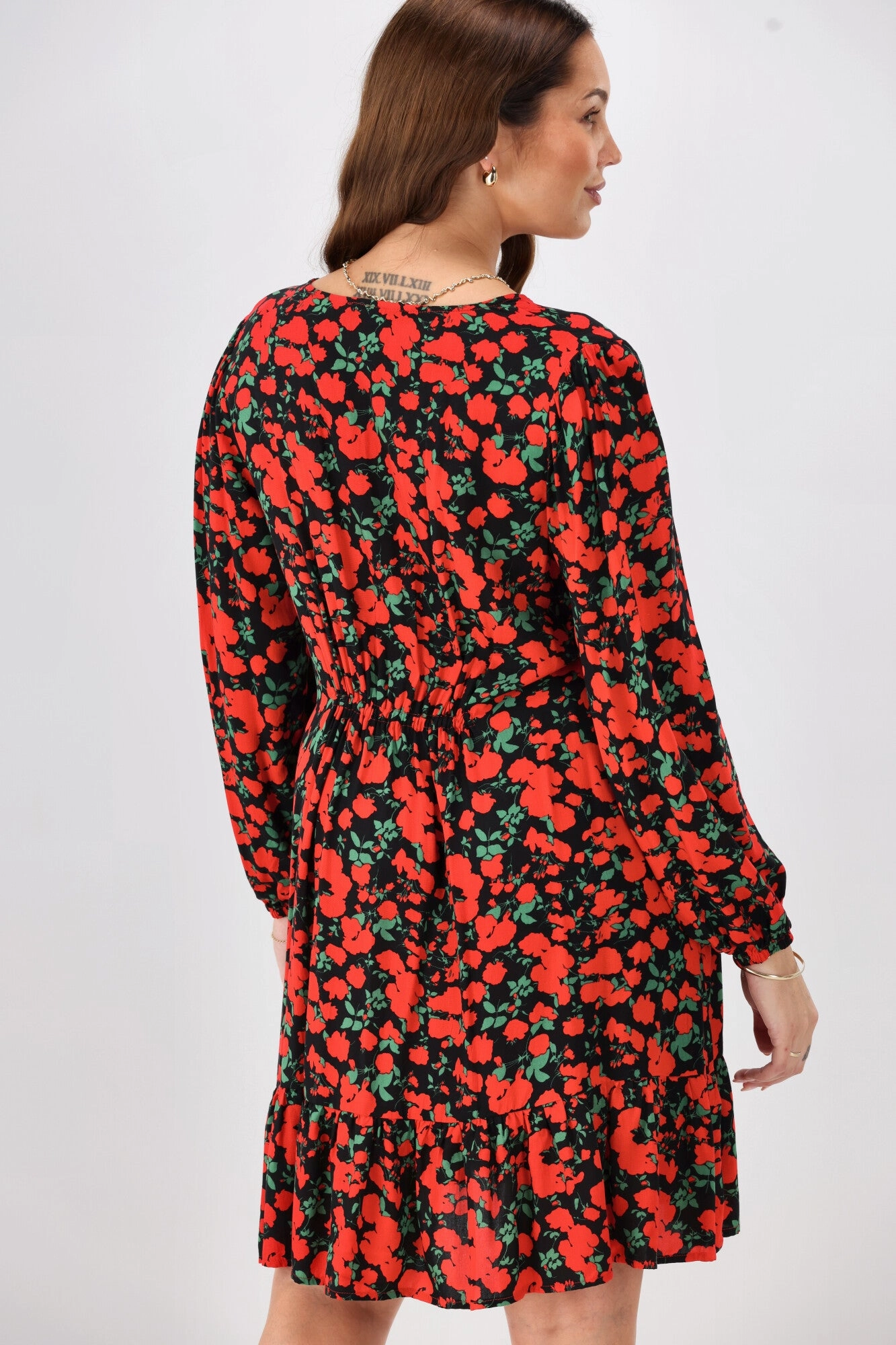 Gloss The Label Dakota V Neck Midi Dress Red Floral