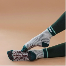 Green Stripe Pilates Shorty Crew - Crew Grip Sock (Barre / Pilates)