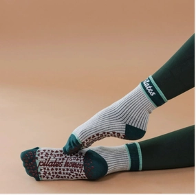 Green Stripe Pilates Shorty Crew - Crew Grip Sock (Barre / Pilates)