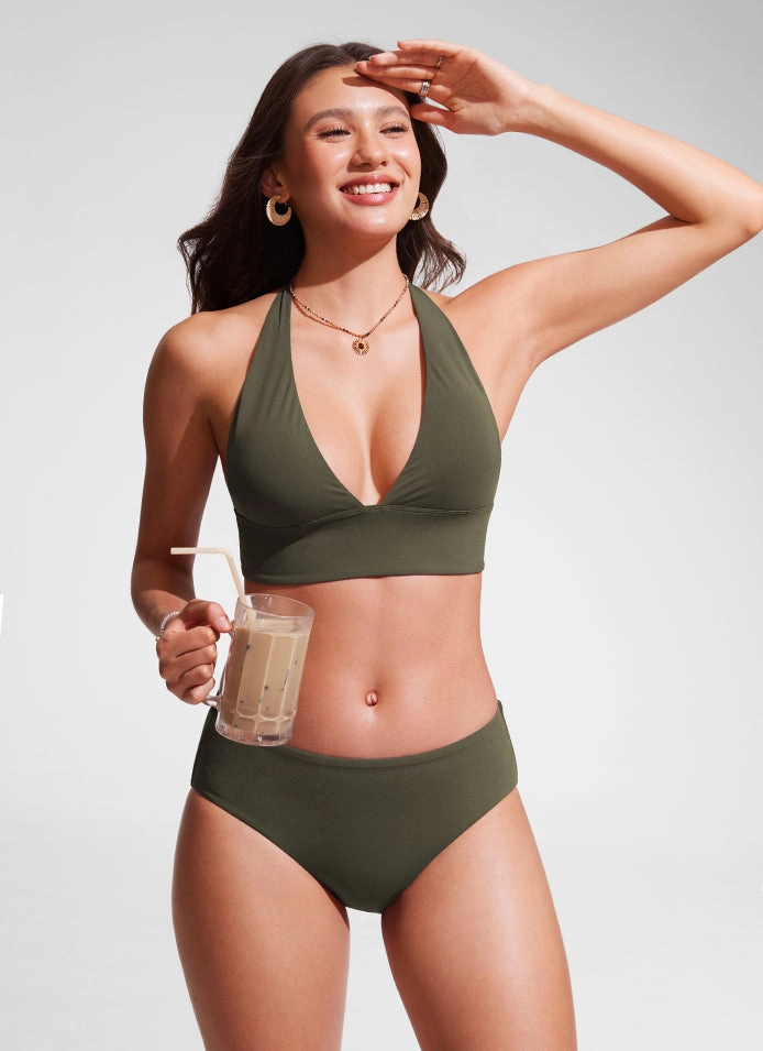 Halter Bikini Tops V Neck Sexy Backless Swimsuit Padded