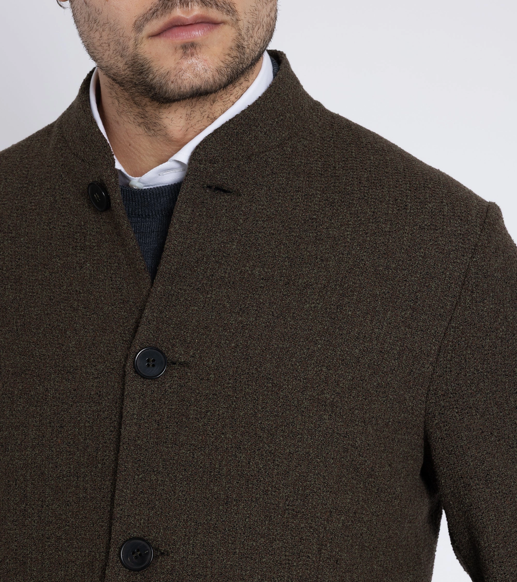 Harris Wharf Cotton Blend Boucle Nehru Jacket: Hunting Green