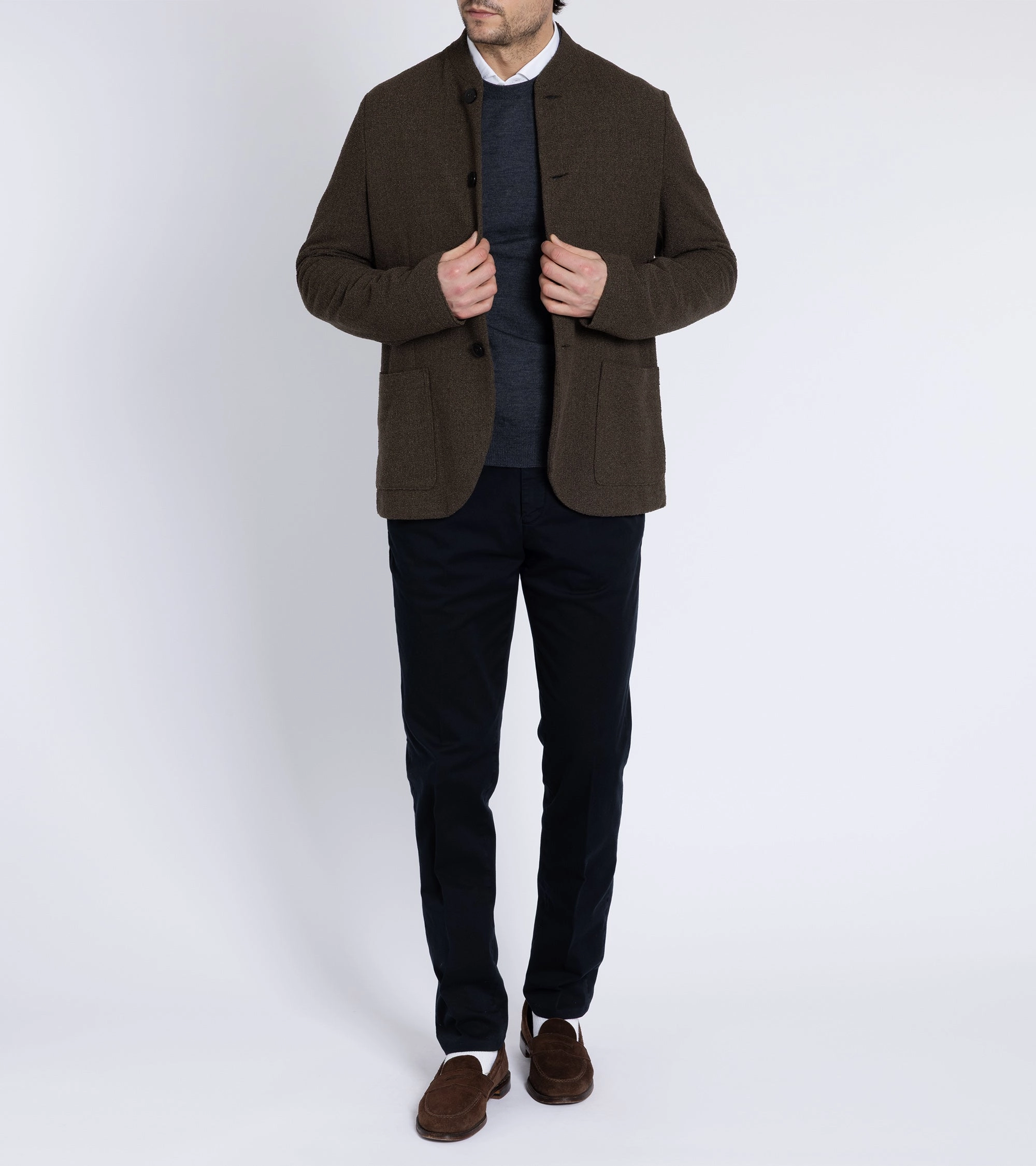Harris Wharf Cotton Blend Boucle Nehru Jacket: Hunting Green
