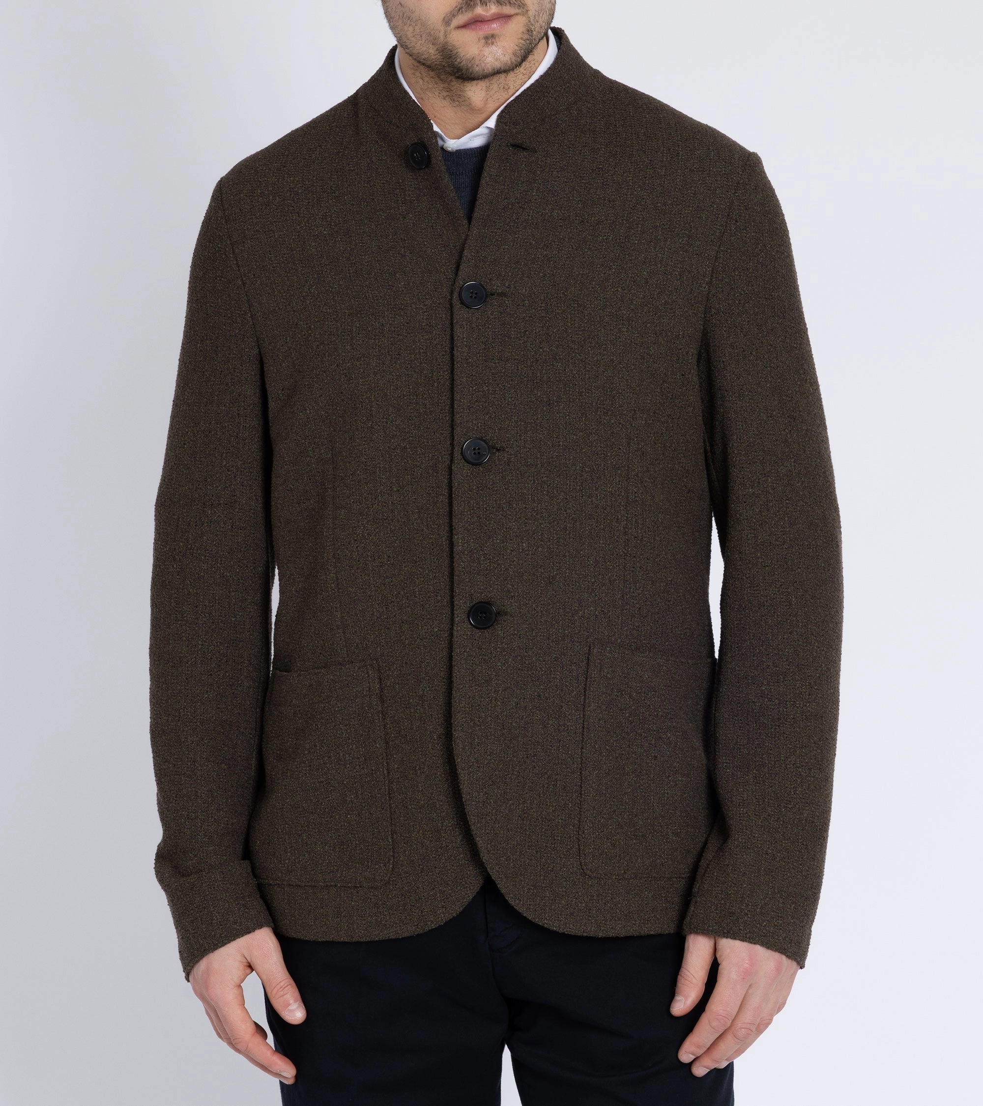 Harris Wharf Cotton Blend Boucle Nehru Jacket: Hunting Green