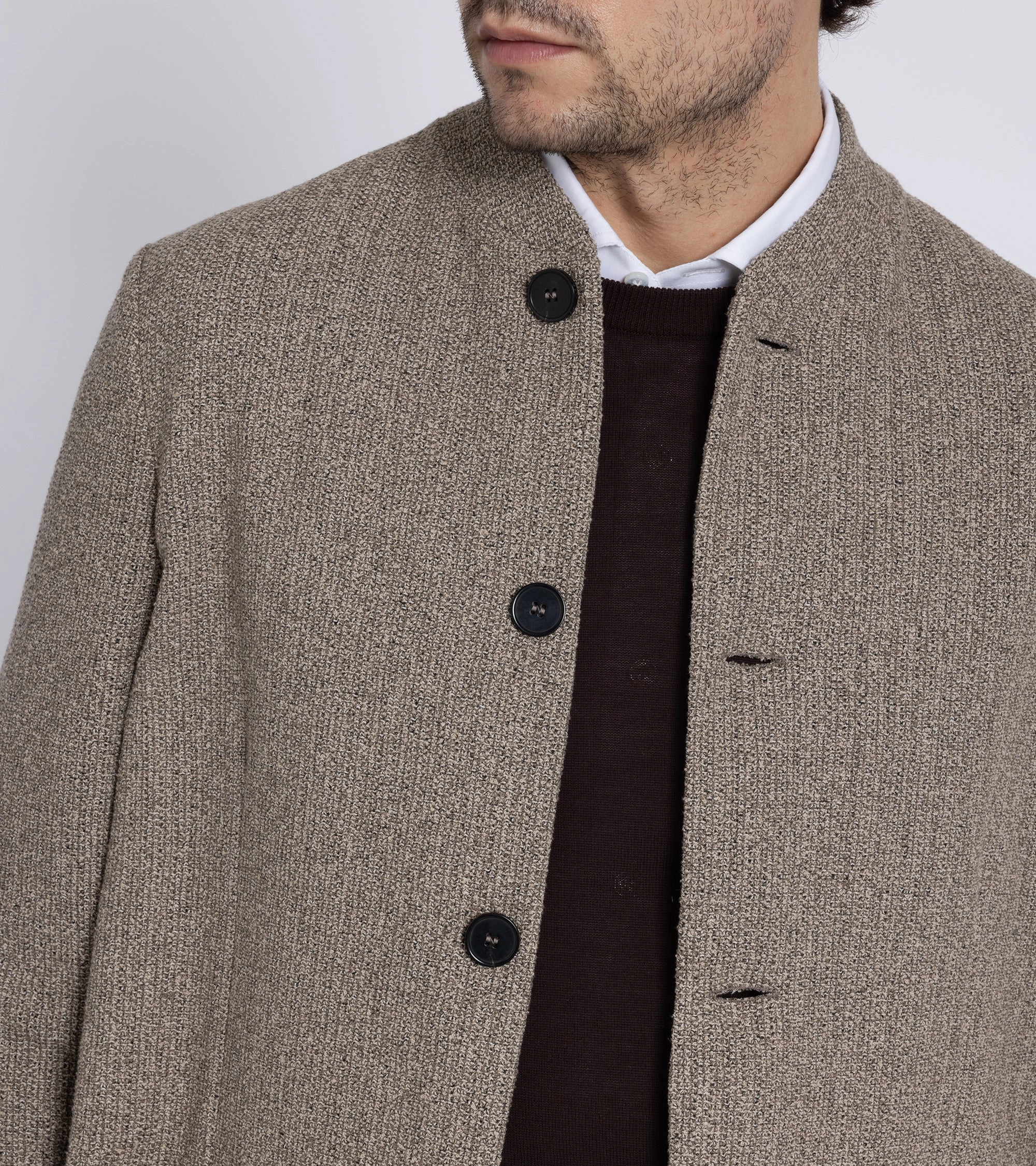 Harris Wharf Cotton Blend Boucle Nehru Jacket: Taupe