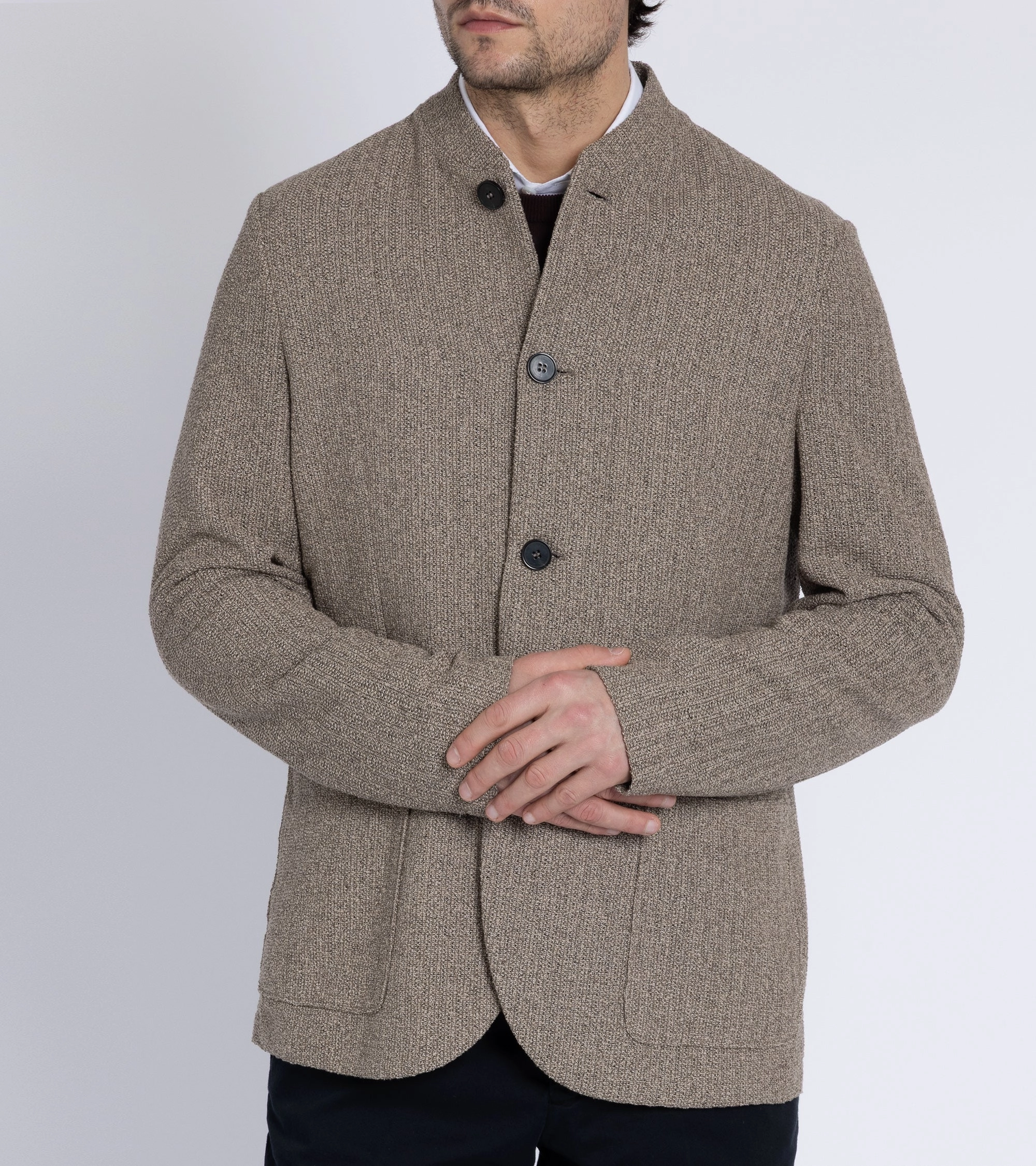 Harris Wharf Cotton Blend Boucle Nehru Jacket: Taupe