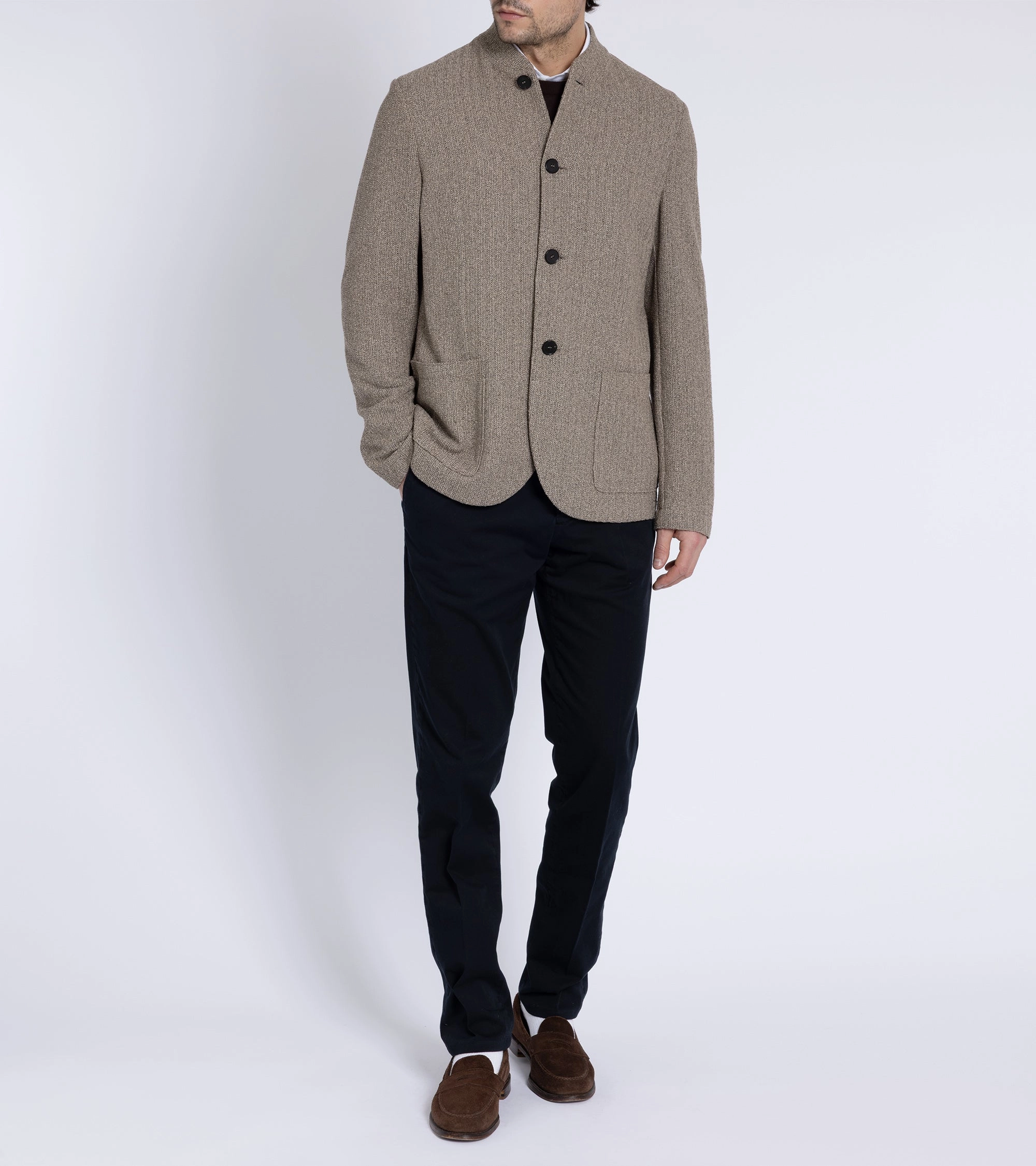 Harris Wharf Cotton Blend Boucle Nehru Jacket: Taupe