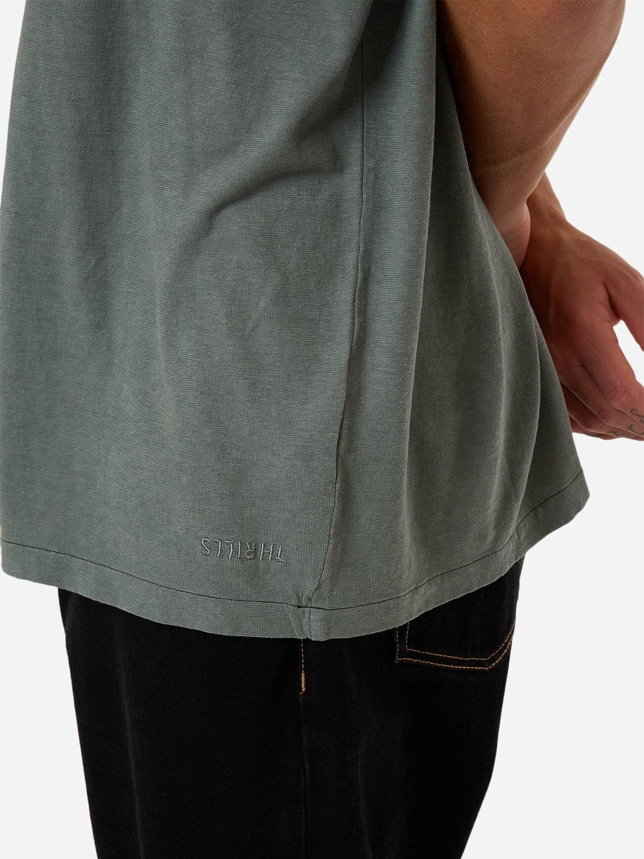 Hemp Thrills Embro Lightweight Contrast Stitch Merch Fit Tee - Dark Forest
