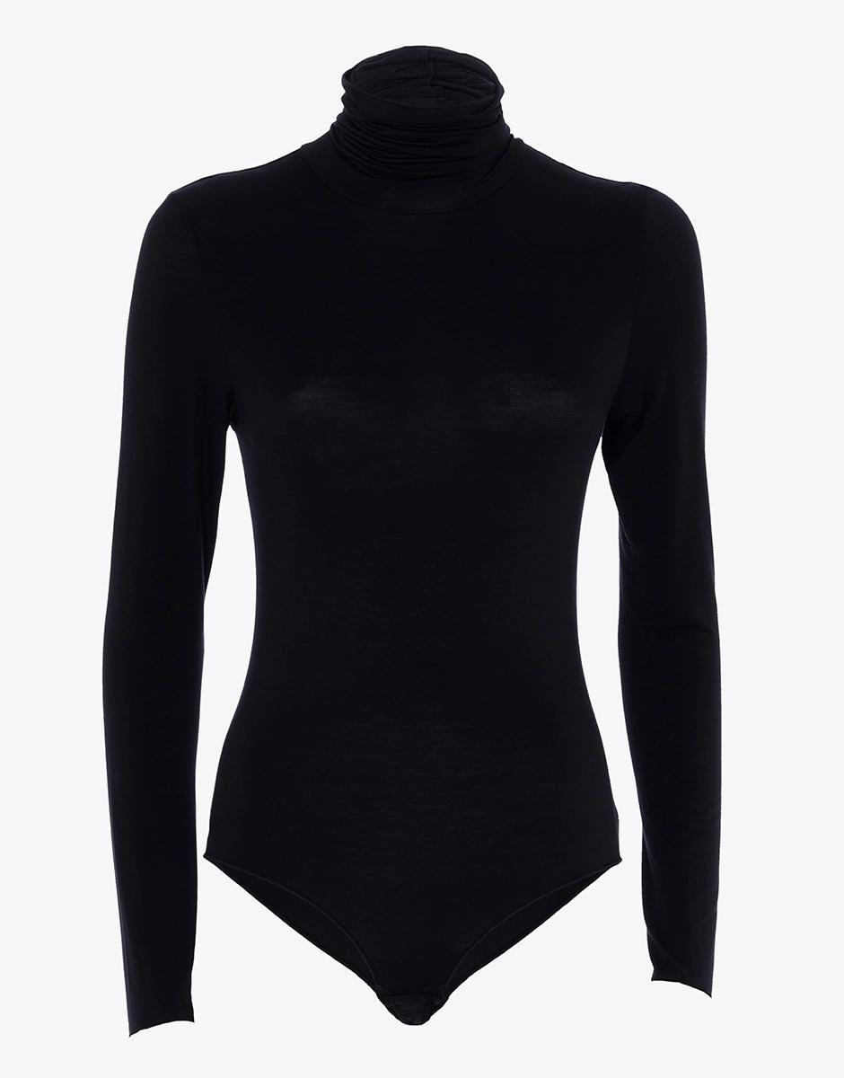 High-neck long-sleeved bodysuit in modal Black
