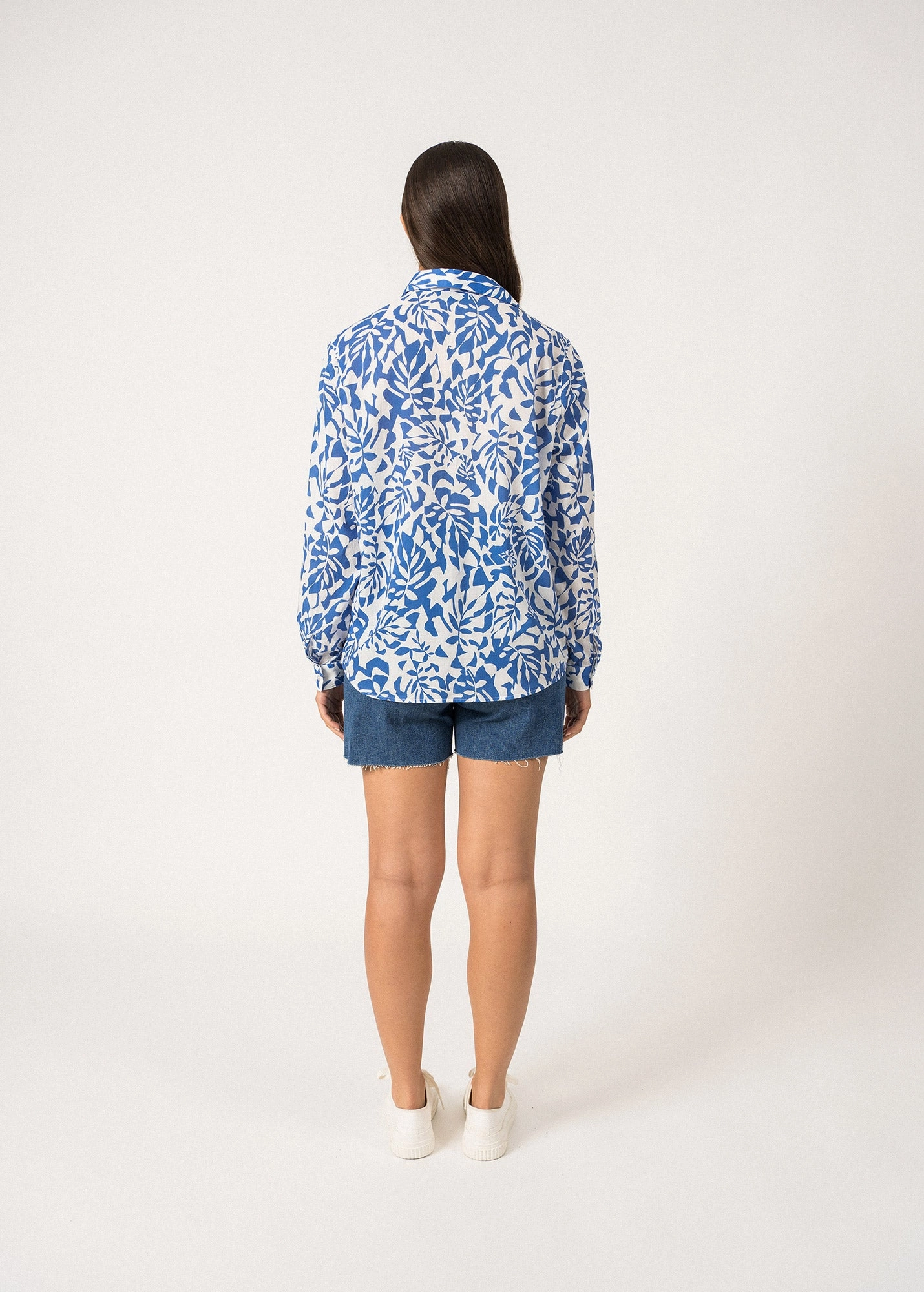 JEANNE - Shirt with Floral Motifs for Women | Light Cotton  (WHITE / MER BLUE)