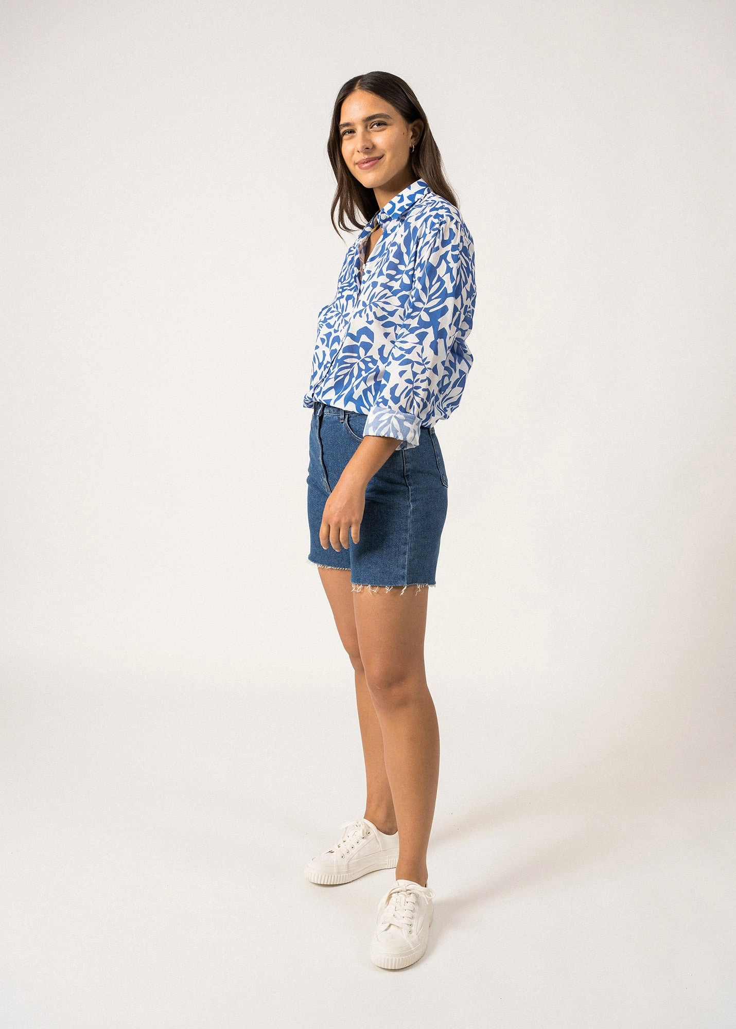JEANNE - Shirt with Floral Motifs for Women | Light Cotton  (WHITE / MER BLUE)
