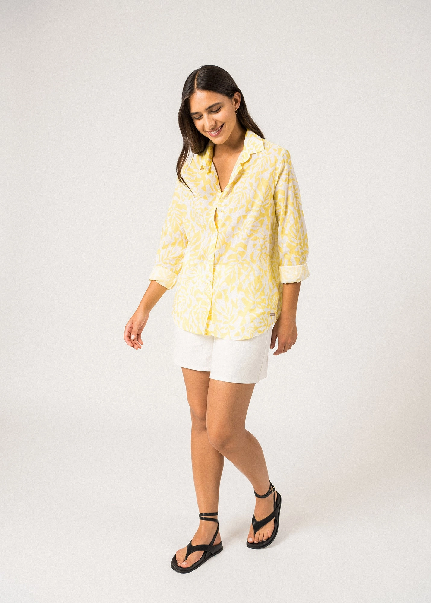 JEANNE - Shirt with Floral Motifs for Women | Light Cotton  (WHITE / YELLOW)
