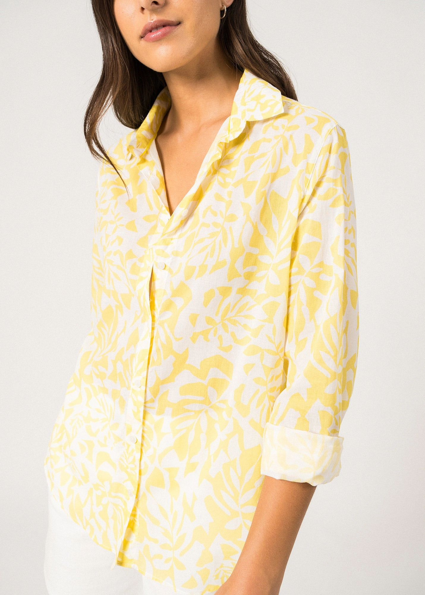 JEANNE - Shirt with Floral Motifs for Women | Light Cotton  (WHITE / YELLOW)
