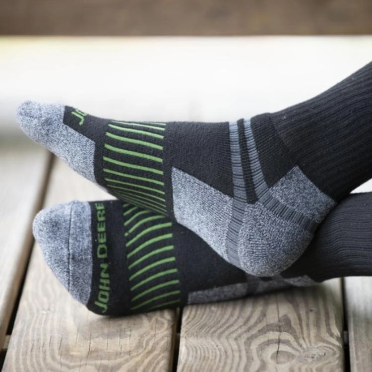 John Deere 5 Pack Crew Work Socks - Black, Grey & White (Assorted)