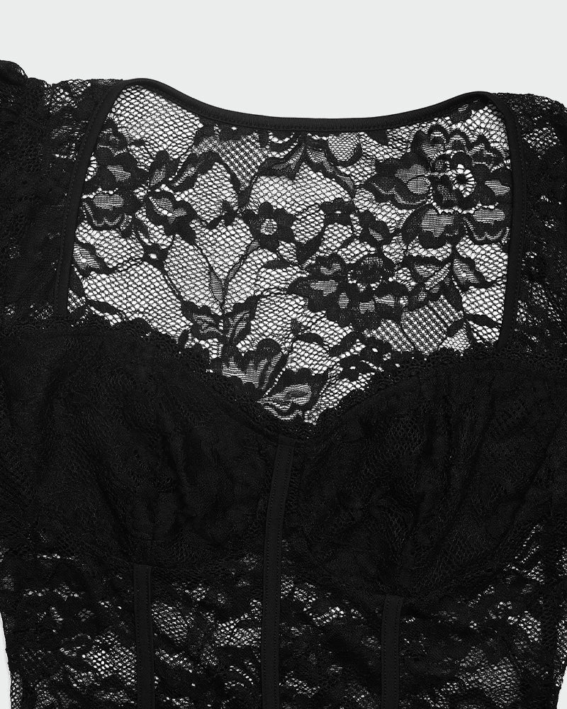 Lace Sheer Long Sleeve Bodysuit