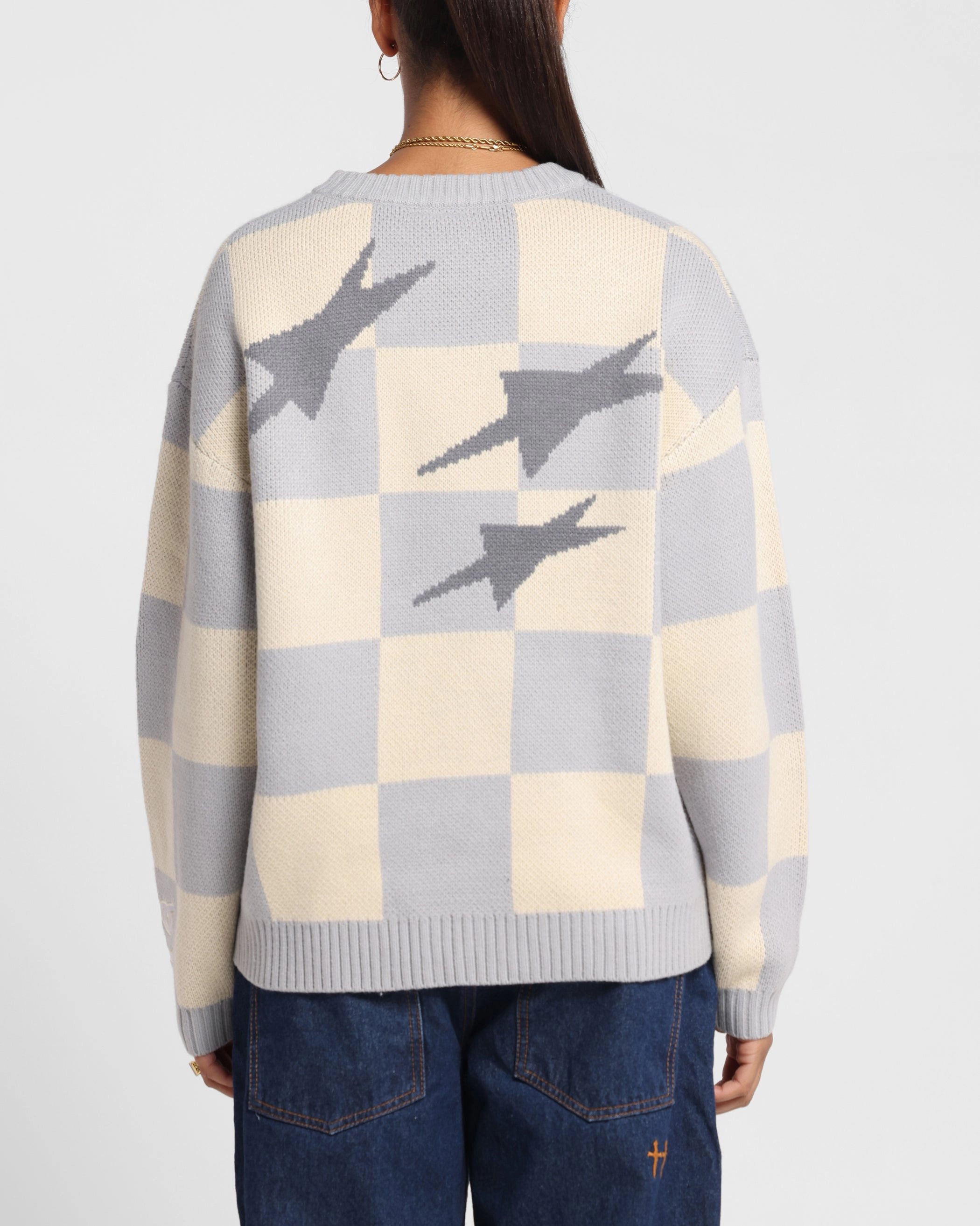 Loiter Checker Knit Sweater Grey/Off White