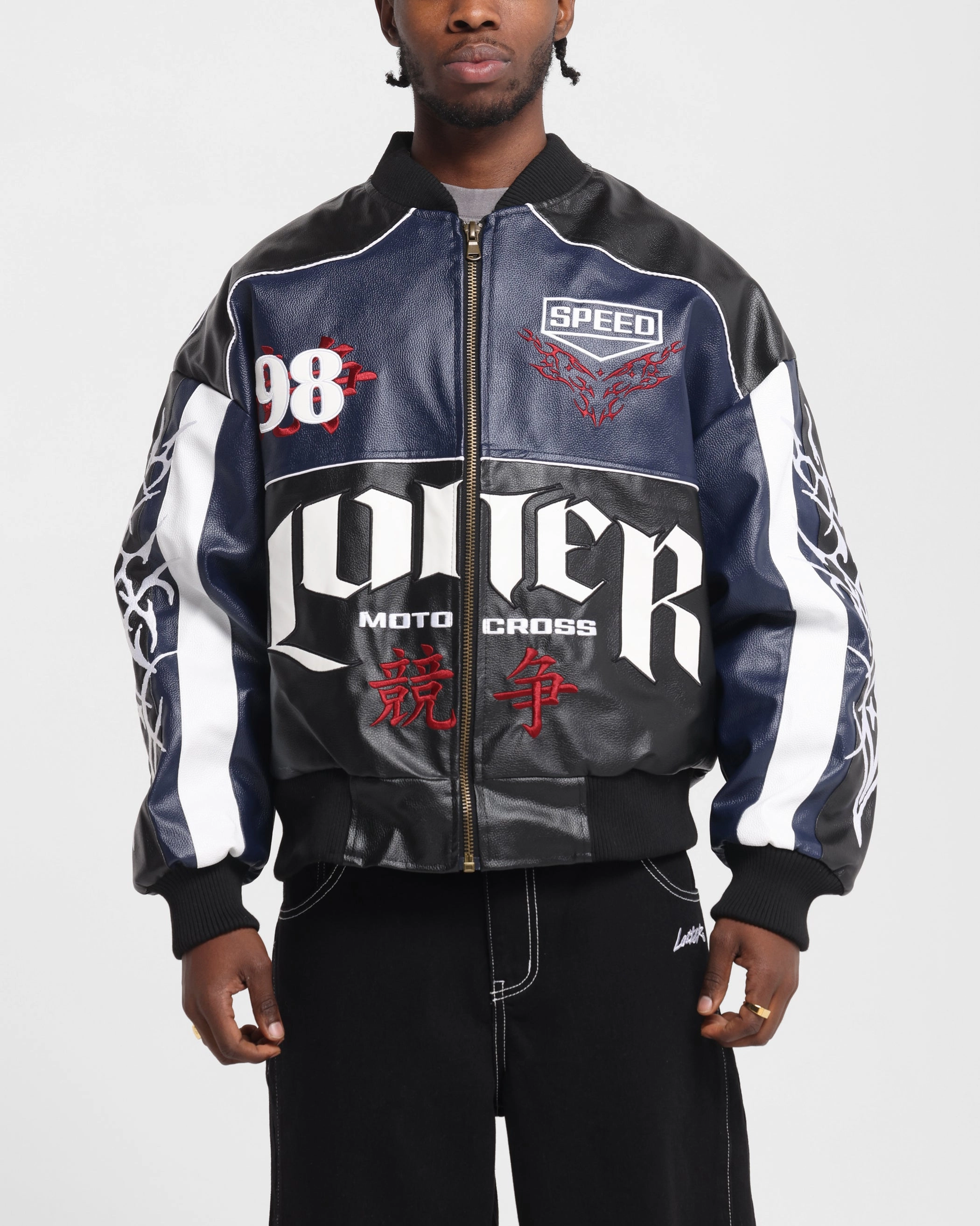 Loiter Tokyo Drift Vegan Leather Jacket Navy