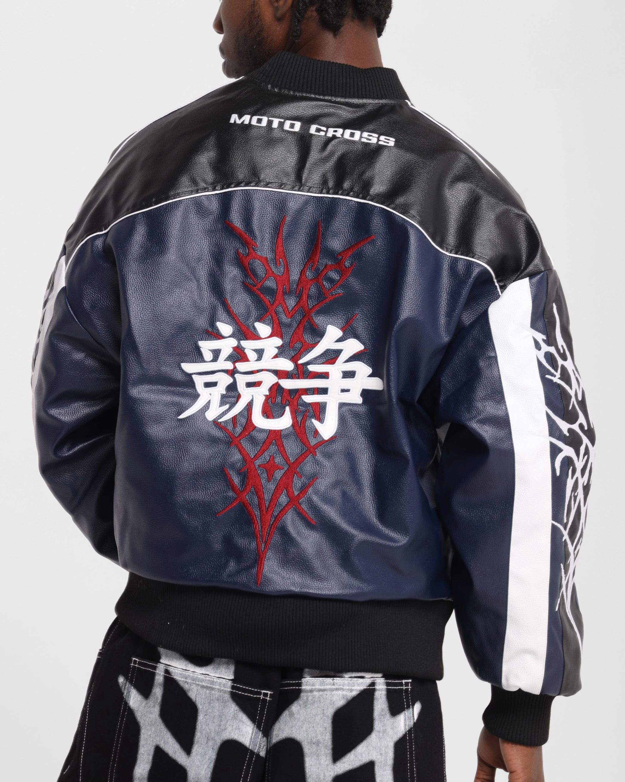 Loiter Tokyo Drift Vegan Leather Jacket Navy