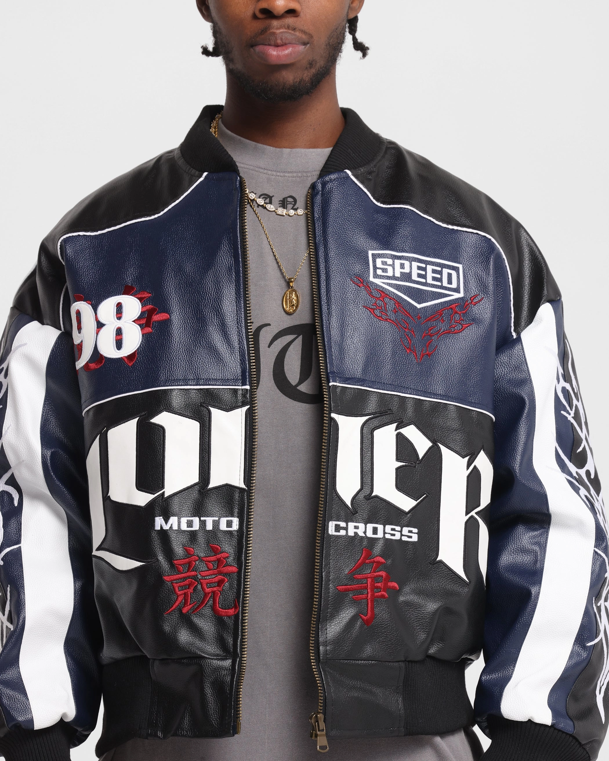 Loiter Tokyo Drift Vegan Leather Jacket Navy