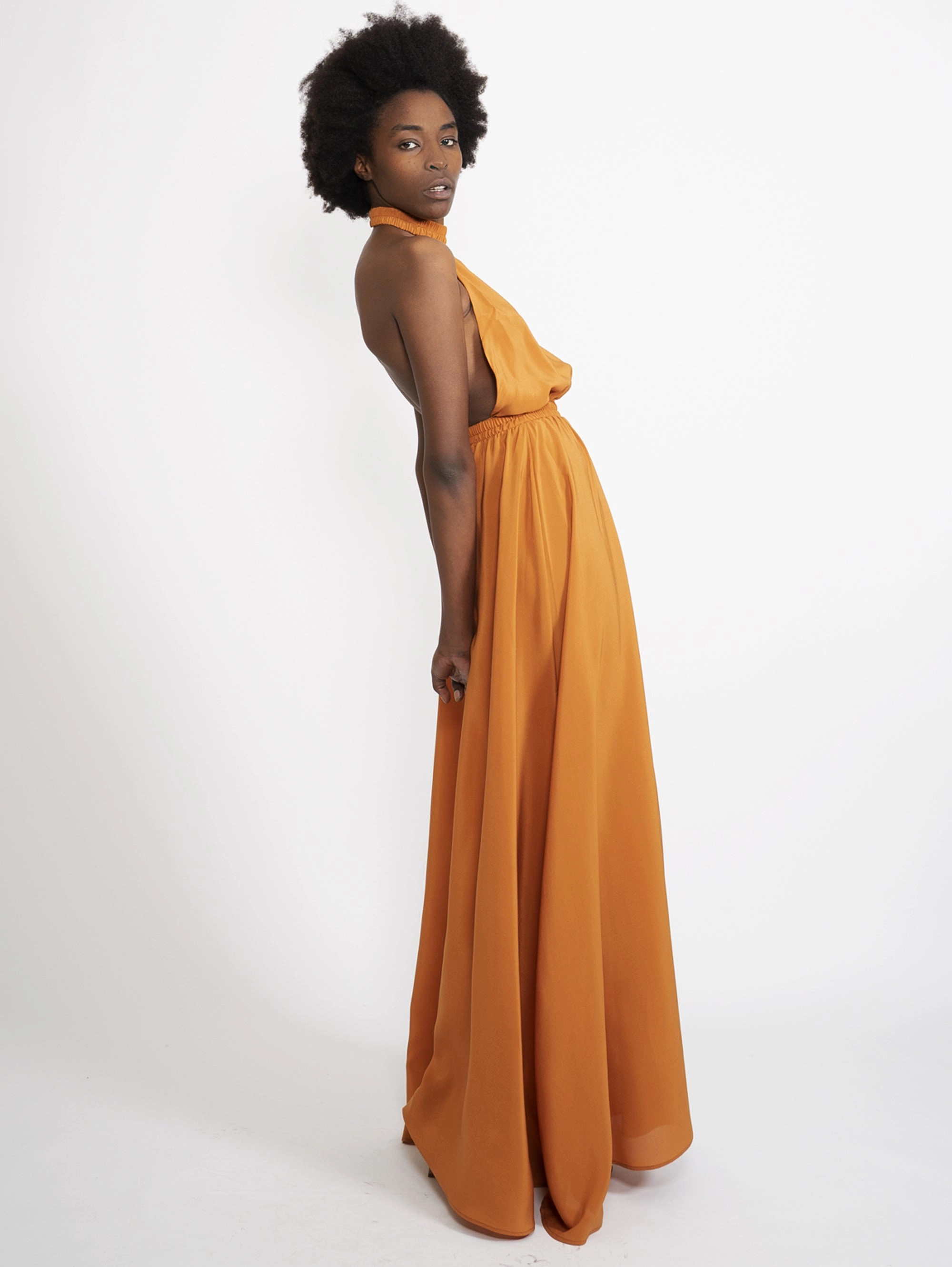Long Dress in Orange Silk