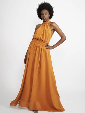 Long Dress in Orange Silk