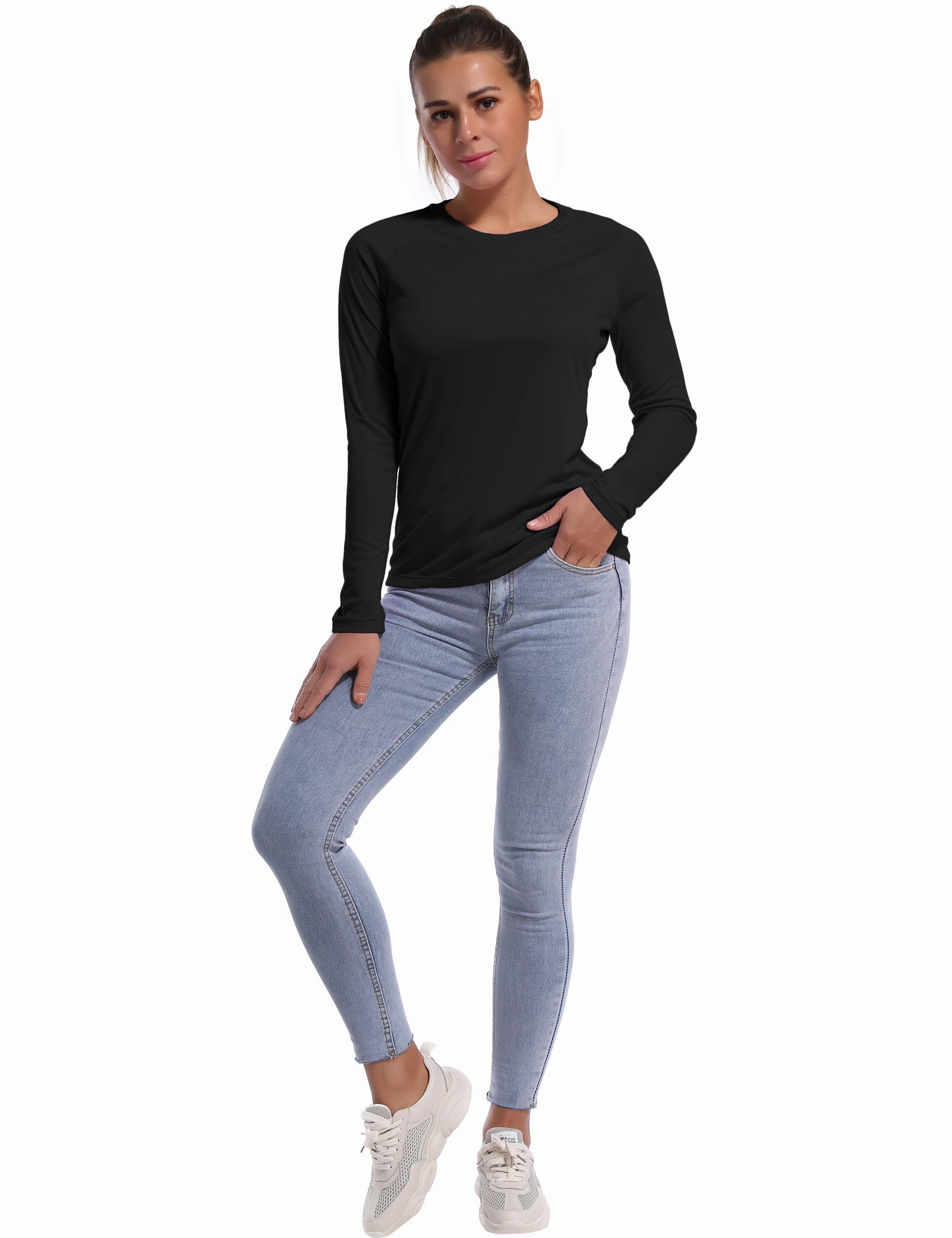 Long Sleeve Athletic Shirts black_Pilates
