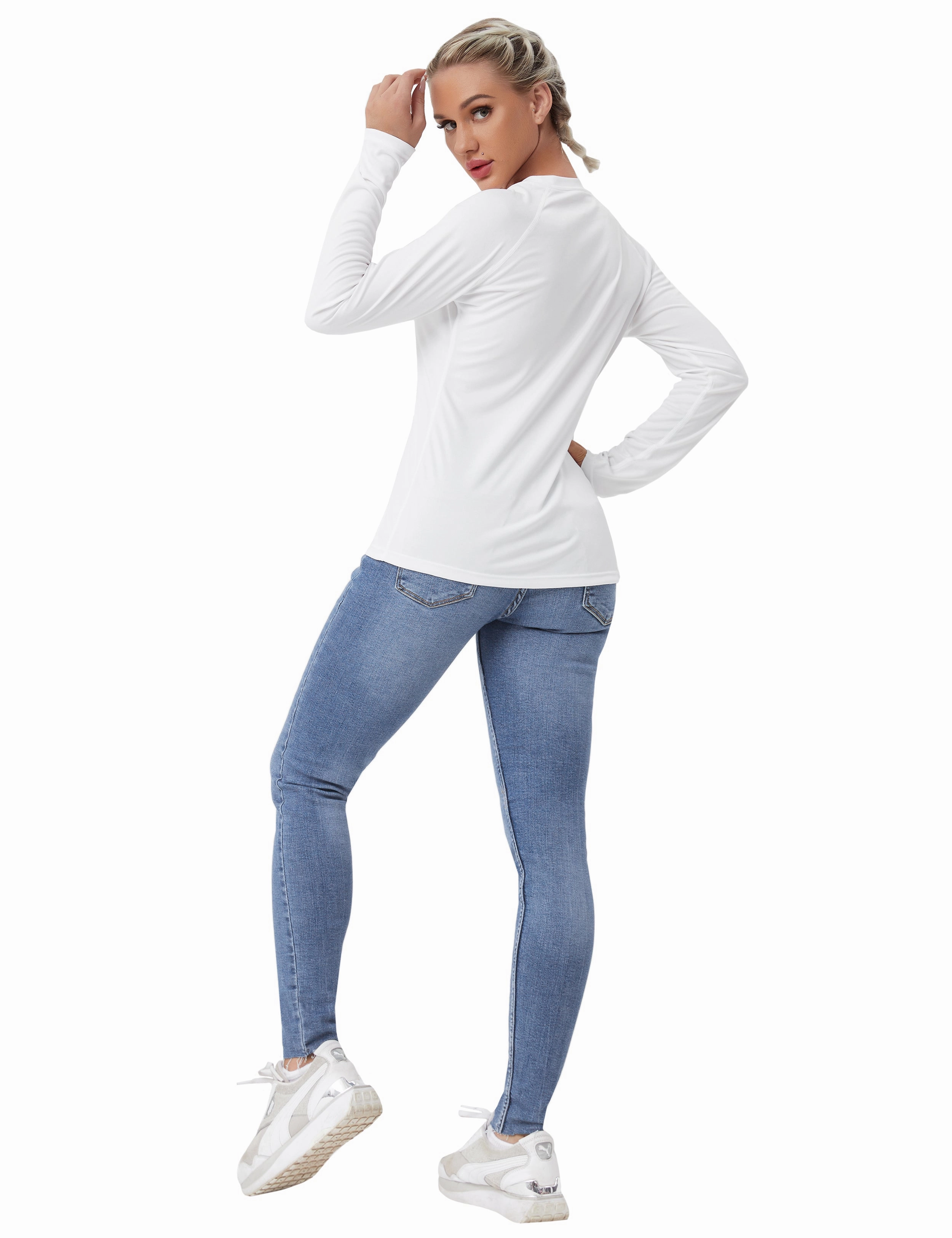 Long Sleeve Athletic Shirts white_Jogging