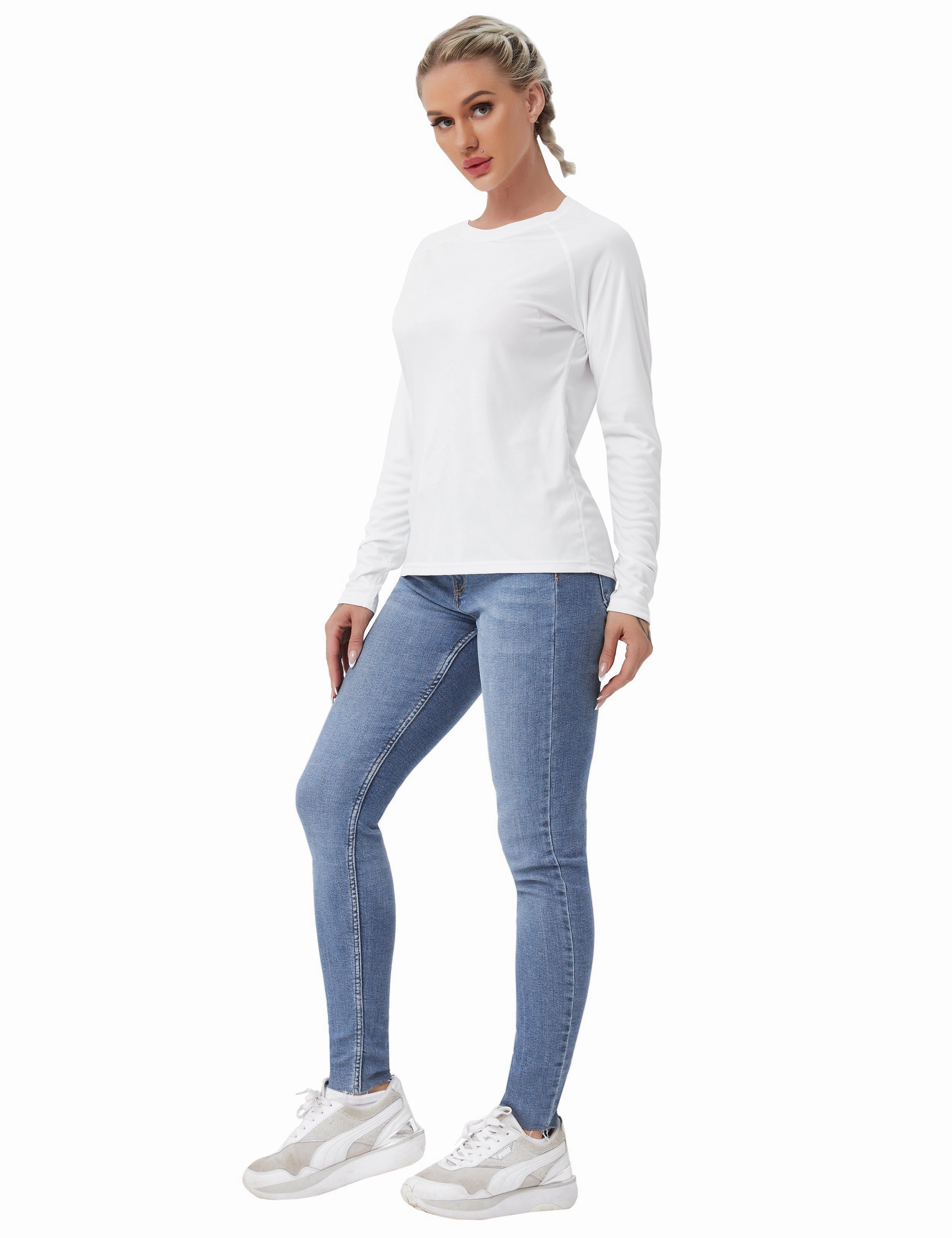 Long Sleeve Athletic Shirts white_Jogging