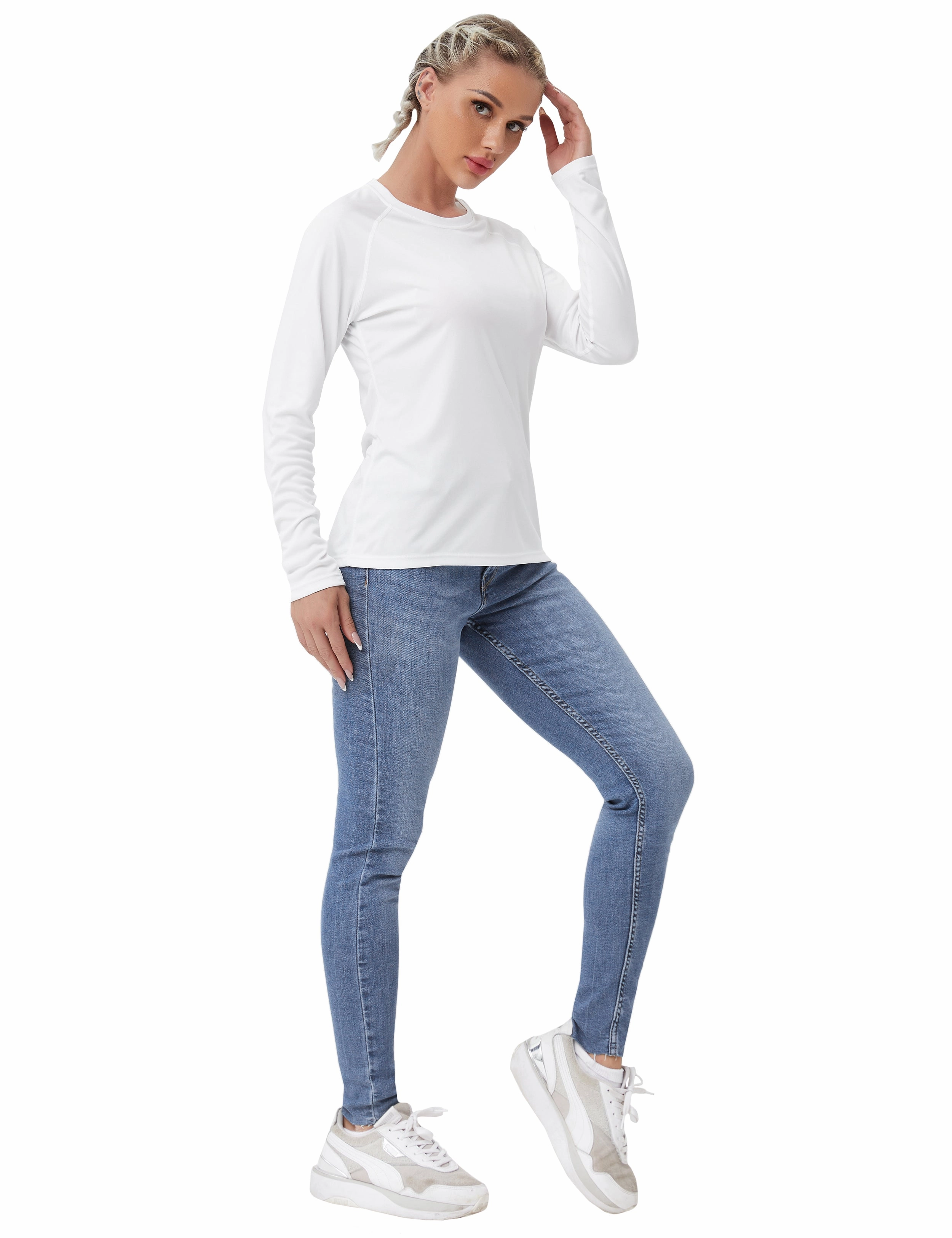 Long Sleeve Athletic Shirts white_Jogging
