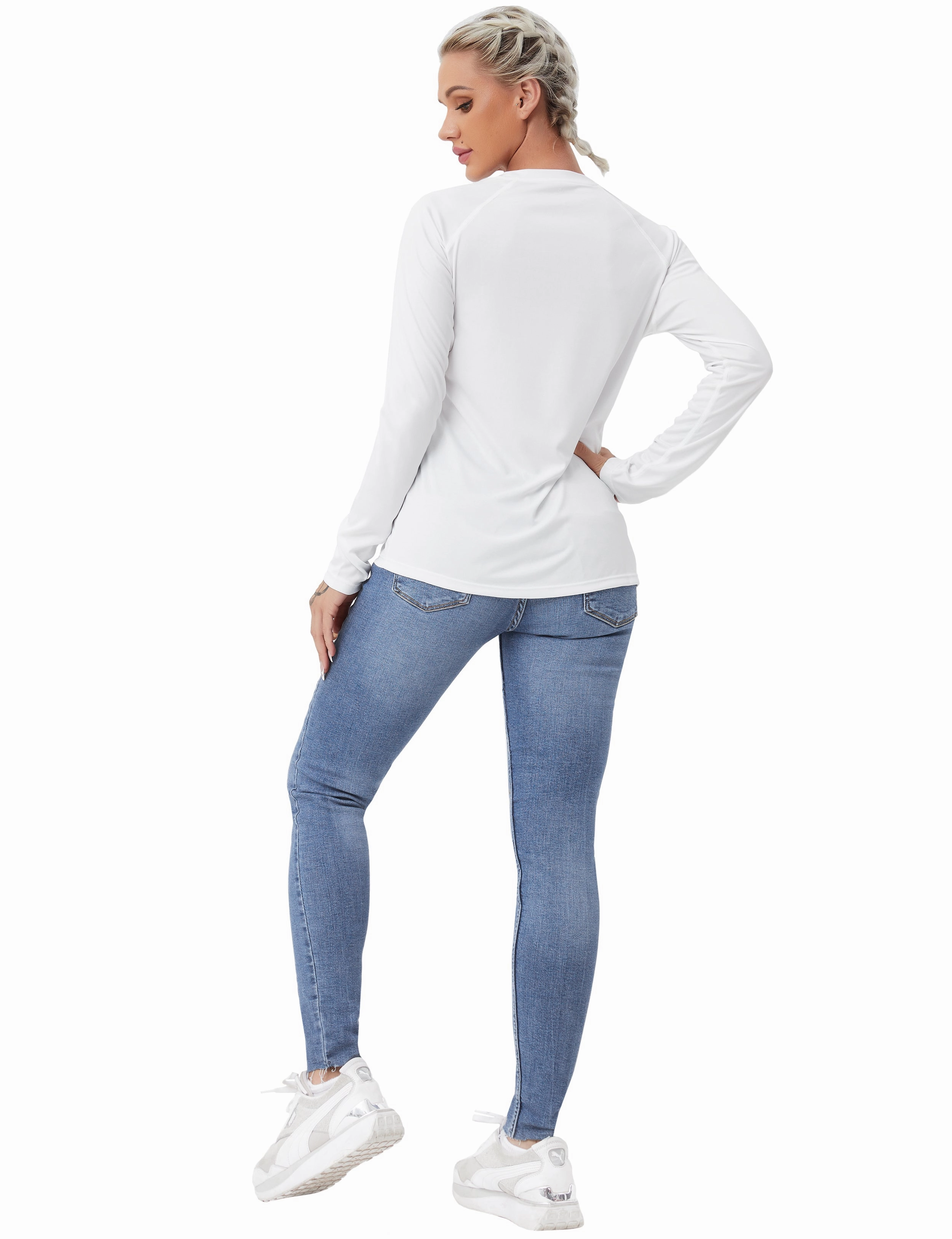 Long Sleeve Athletic Shirts white_Jogging