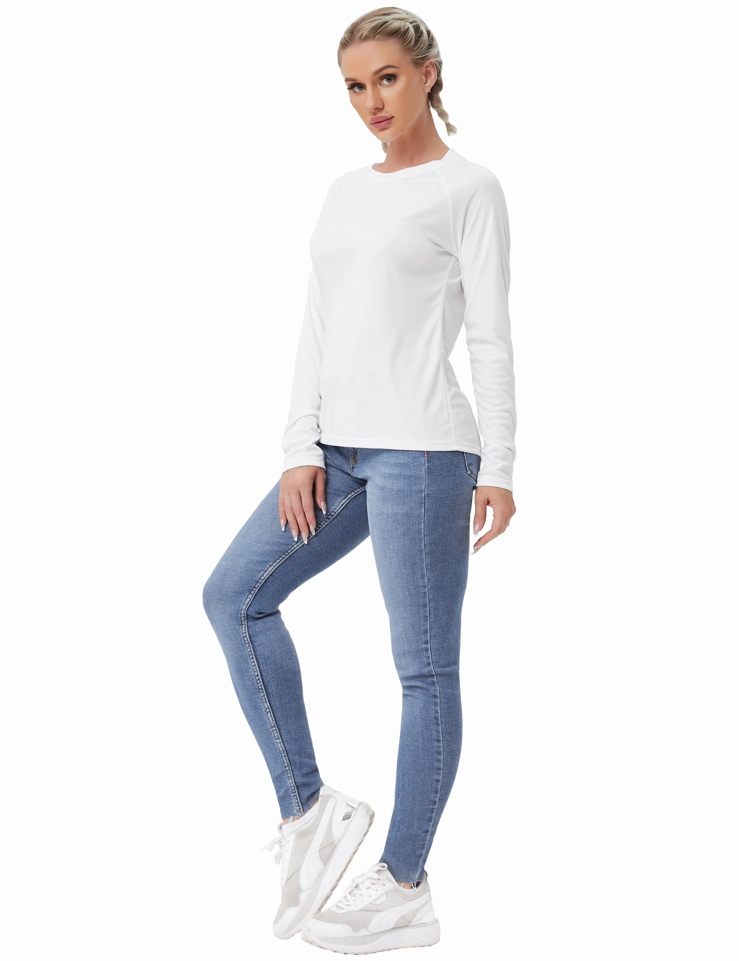 Long Sleeve Athletic Shirts white_Jogging