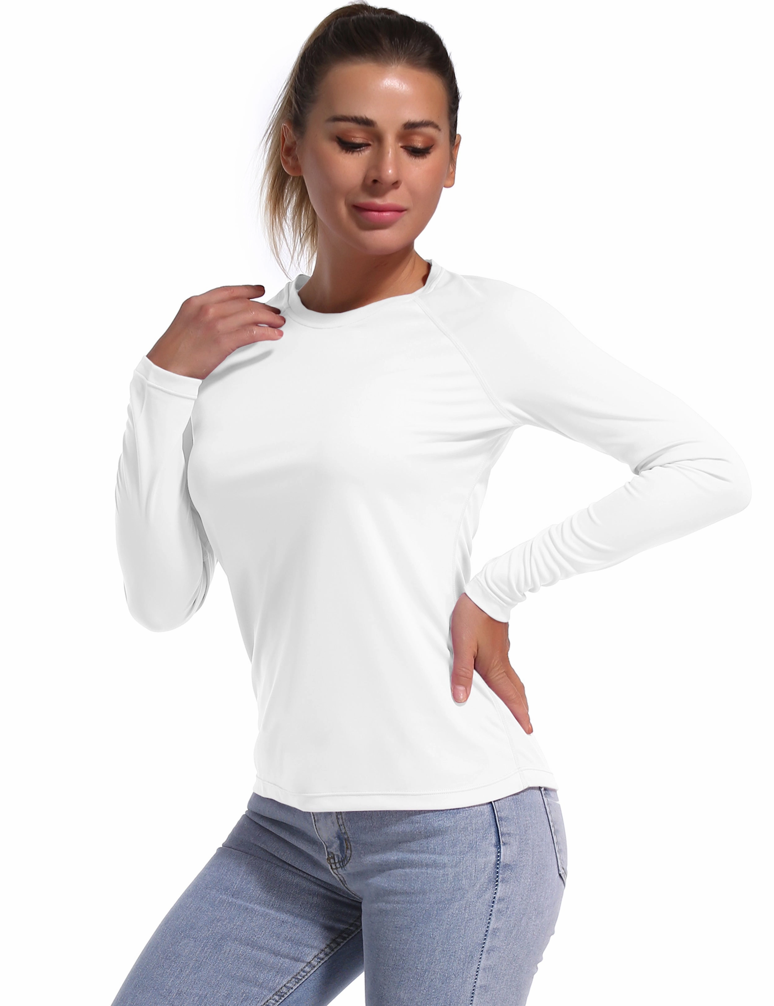 Long Sleeve Athletic Shirts white_Running