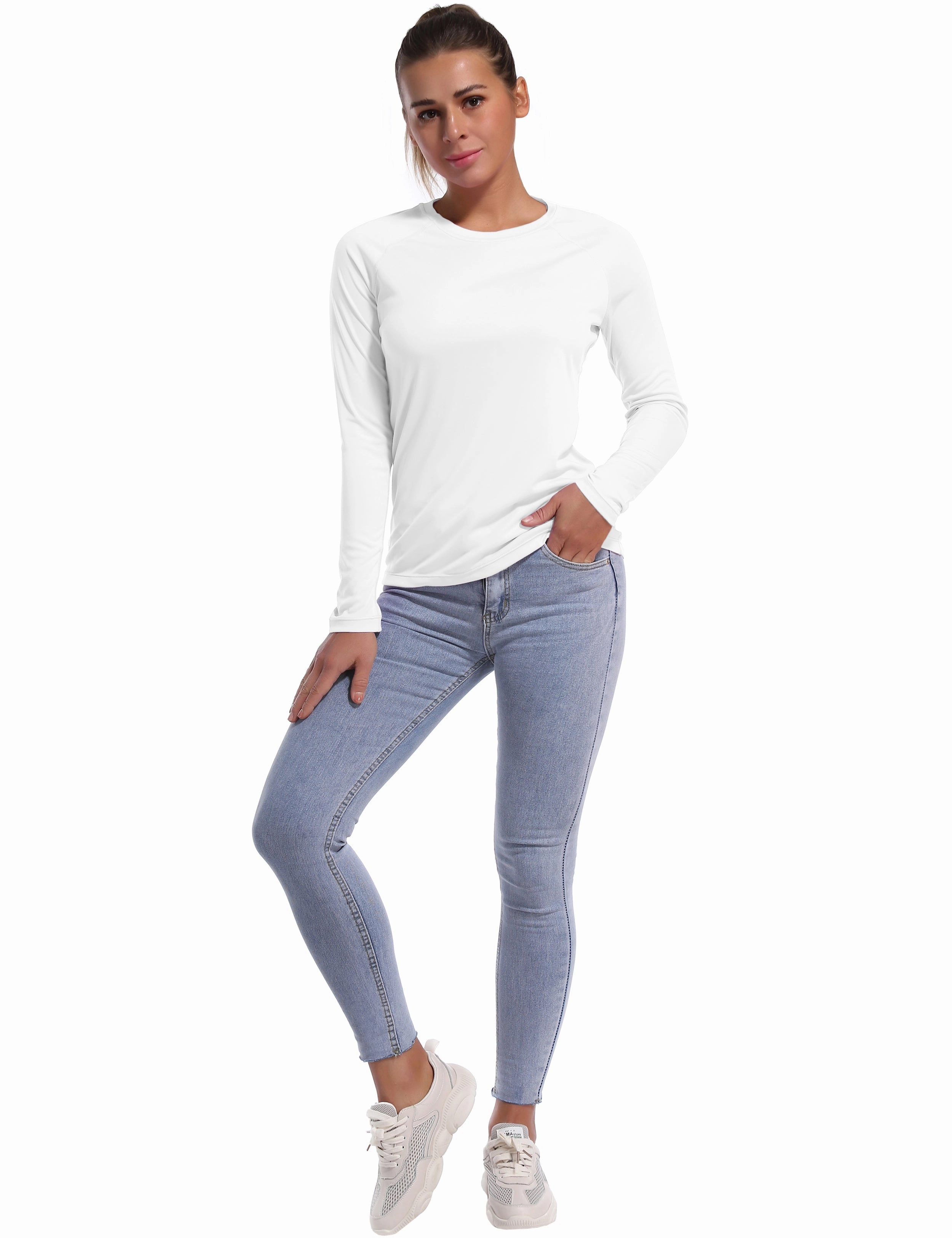 Long Sleeve Athletic Shirts white_Running