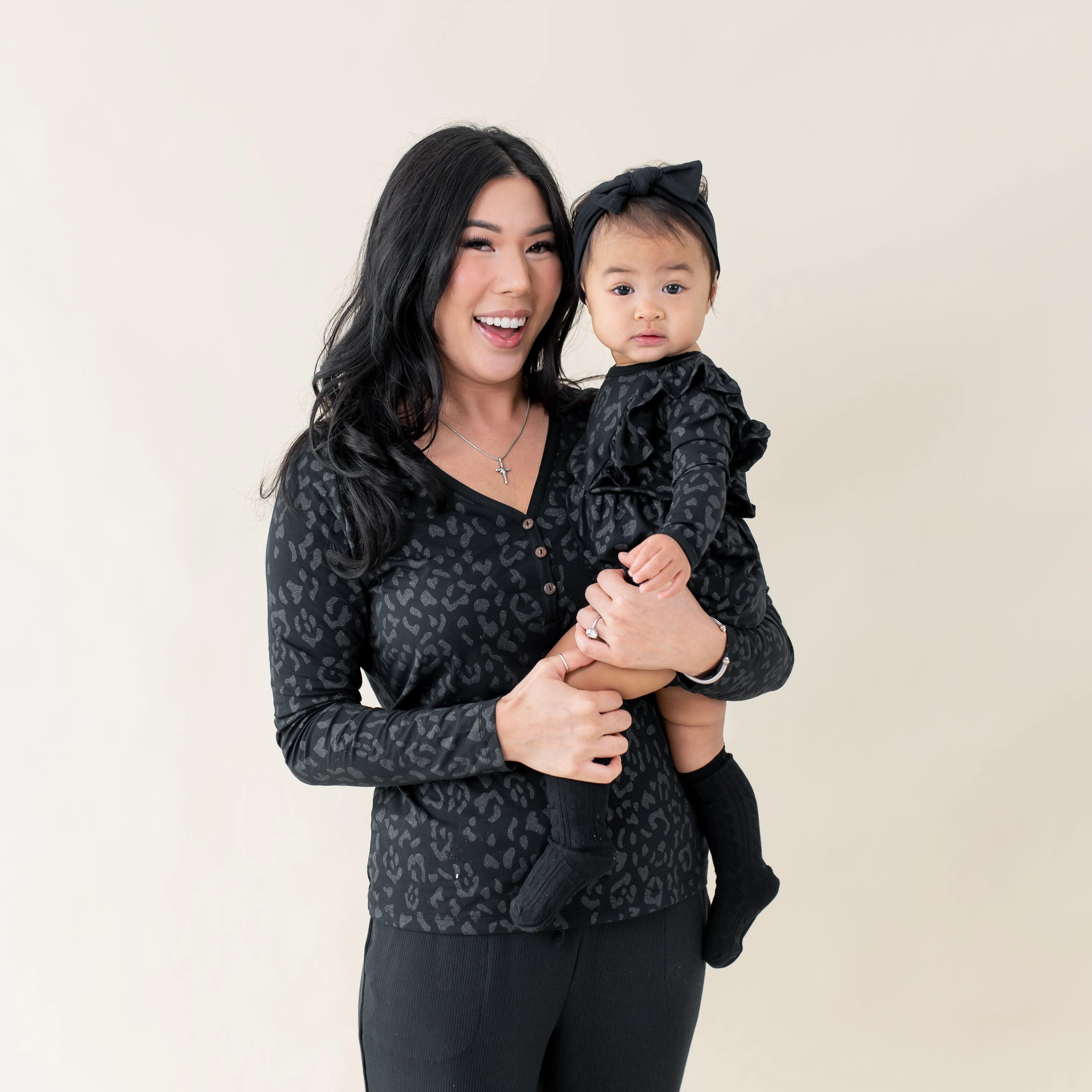 Long Sleeve Bubble Romper in Midnight Leopard