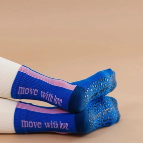 Move With Love Crew Grip Sock - Blue/Pink (Barre / Pilates)