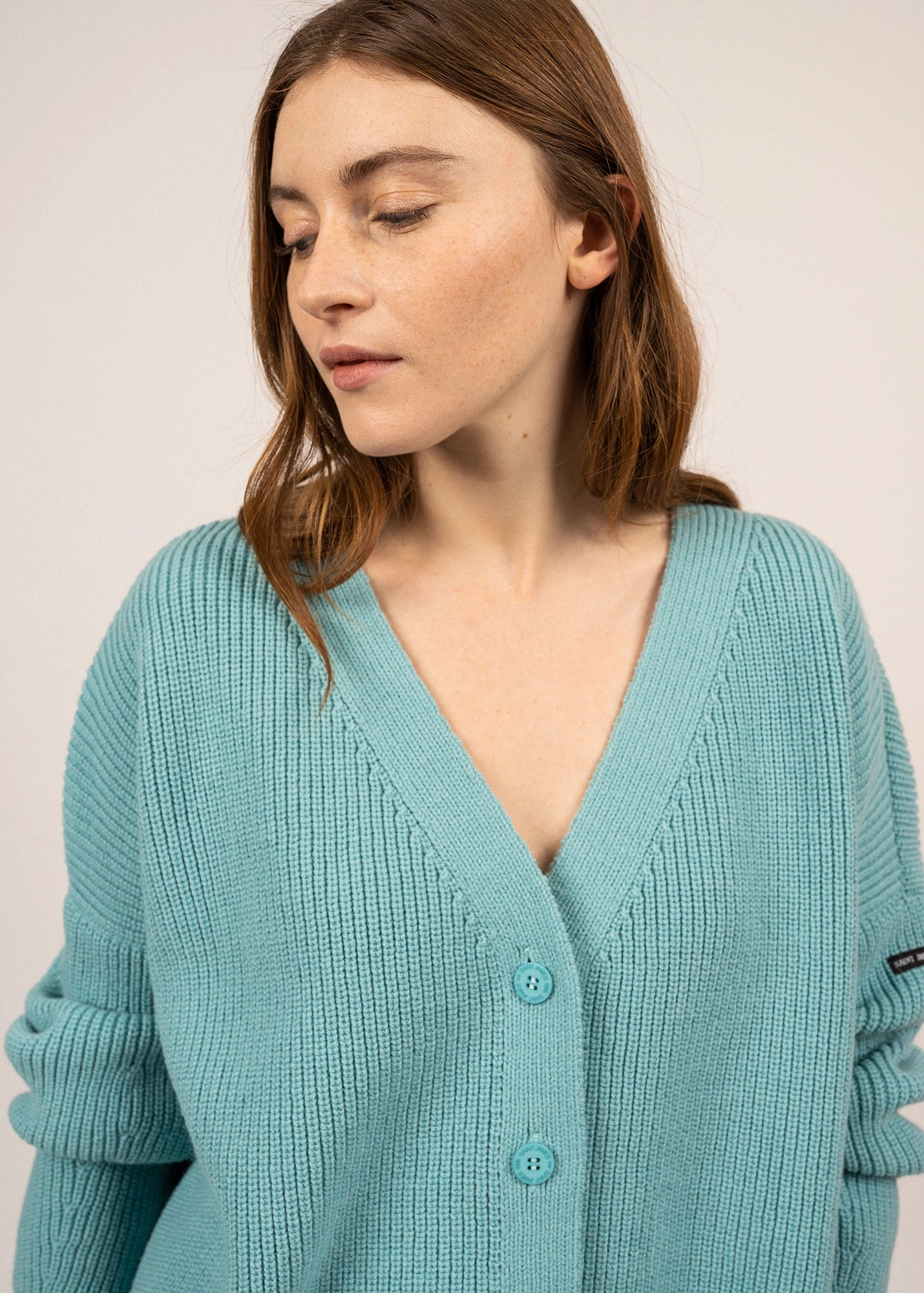 MURANO - Cardigan in Purl Knit | Buttoned V-neck (JADE)