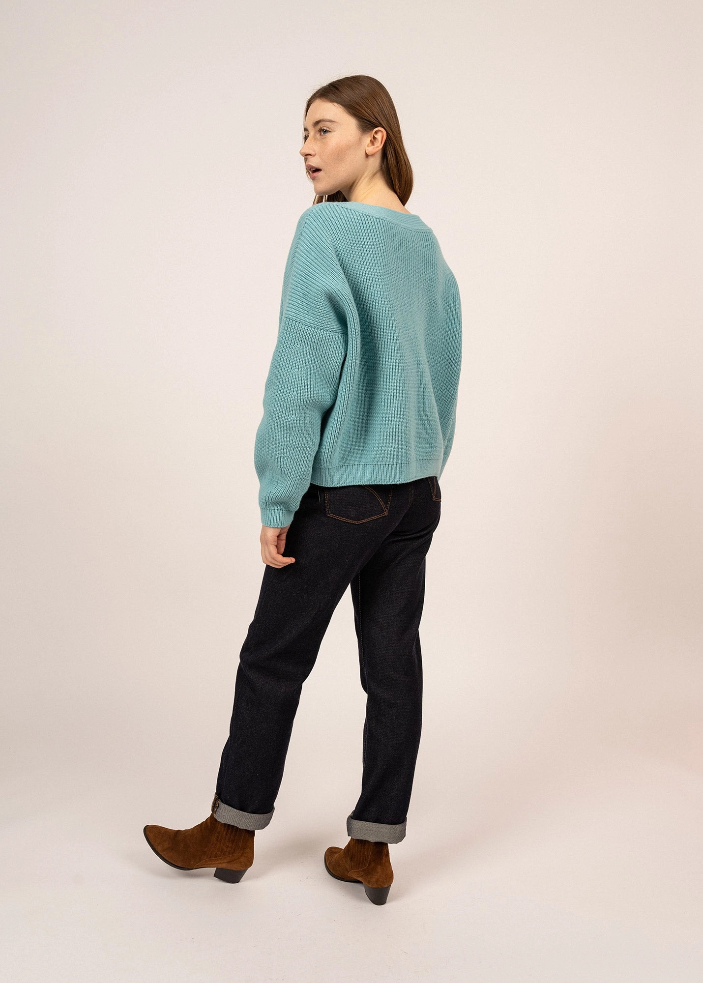 MURANO - Cardigan in Purl Knit | Buttoned V-neck (JADE)