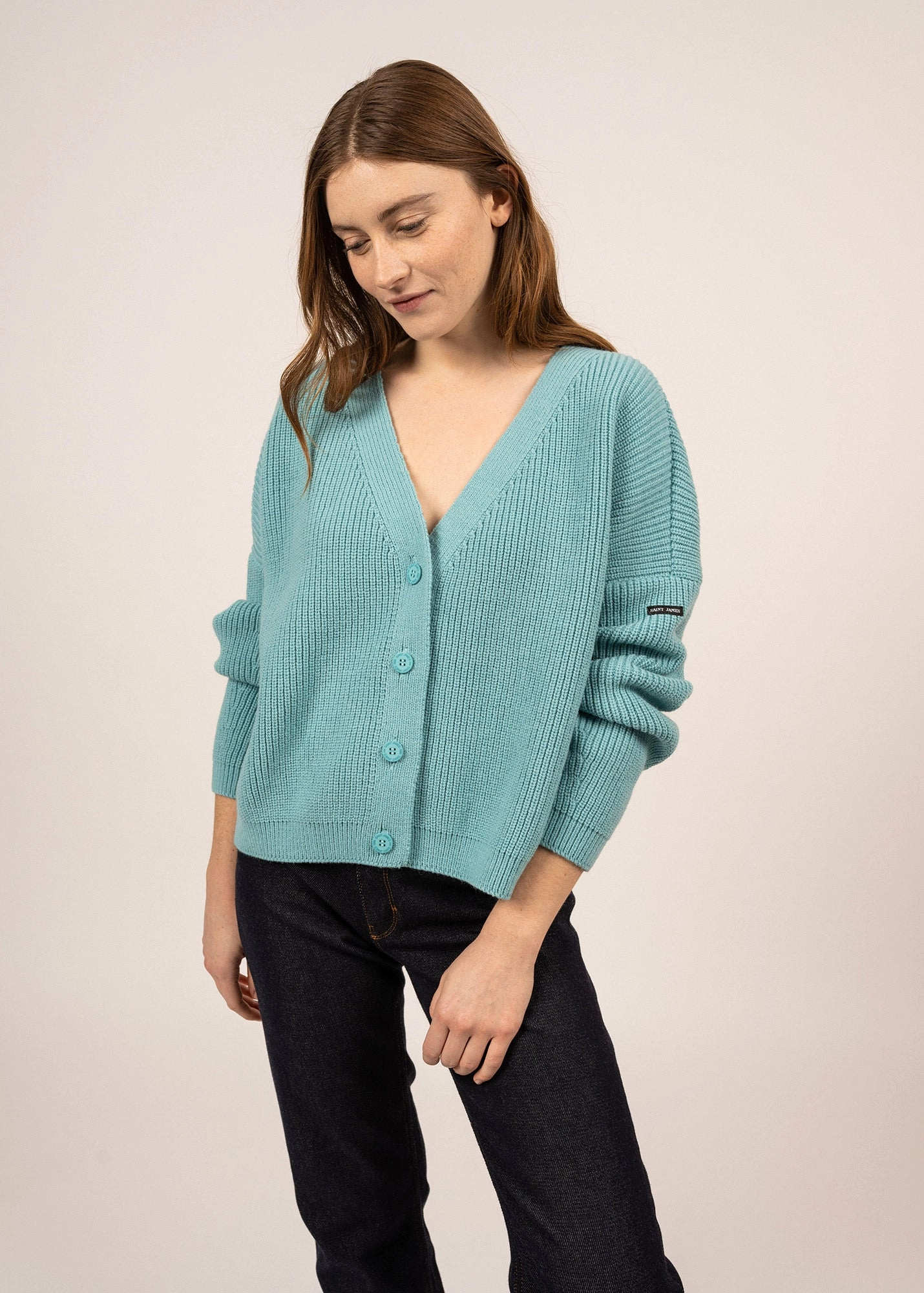 MURANO - Cardigan in Purl Knit | Buttoned V-neck (JADE)