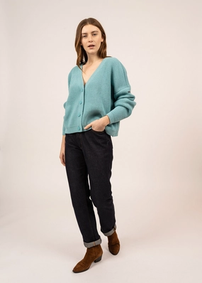 MURANO - Cardigan in Purl Knit | Buttoned V-neck (JADE)